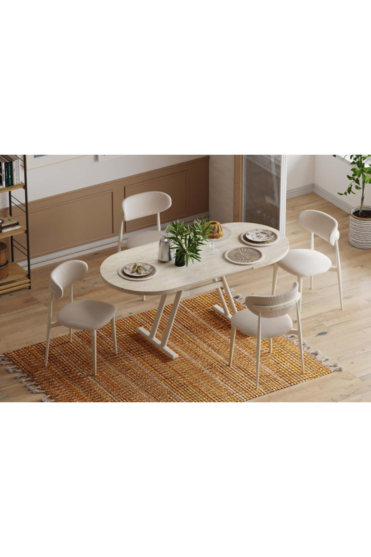 n*0様 週末価格！床上手さん RFver. TREND Venüs Sandalye Afyon Traverten Mutfak Masası Takımı - 80x140