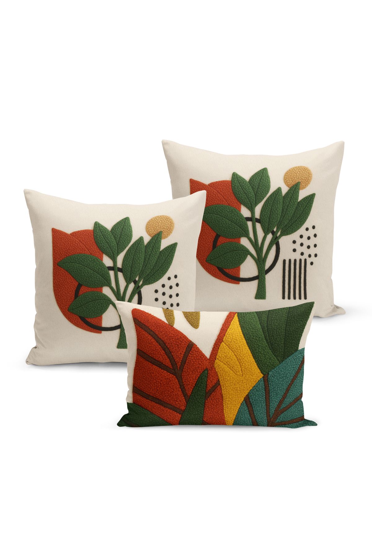 Bertille Home-Set de 3 huse de pernă cu imprimare digitală pe două părți (aspect de broderie cu model de puncție) 2