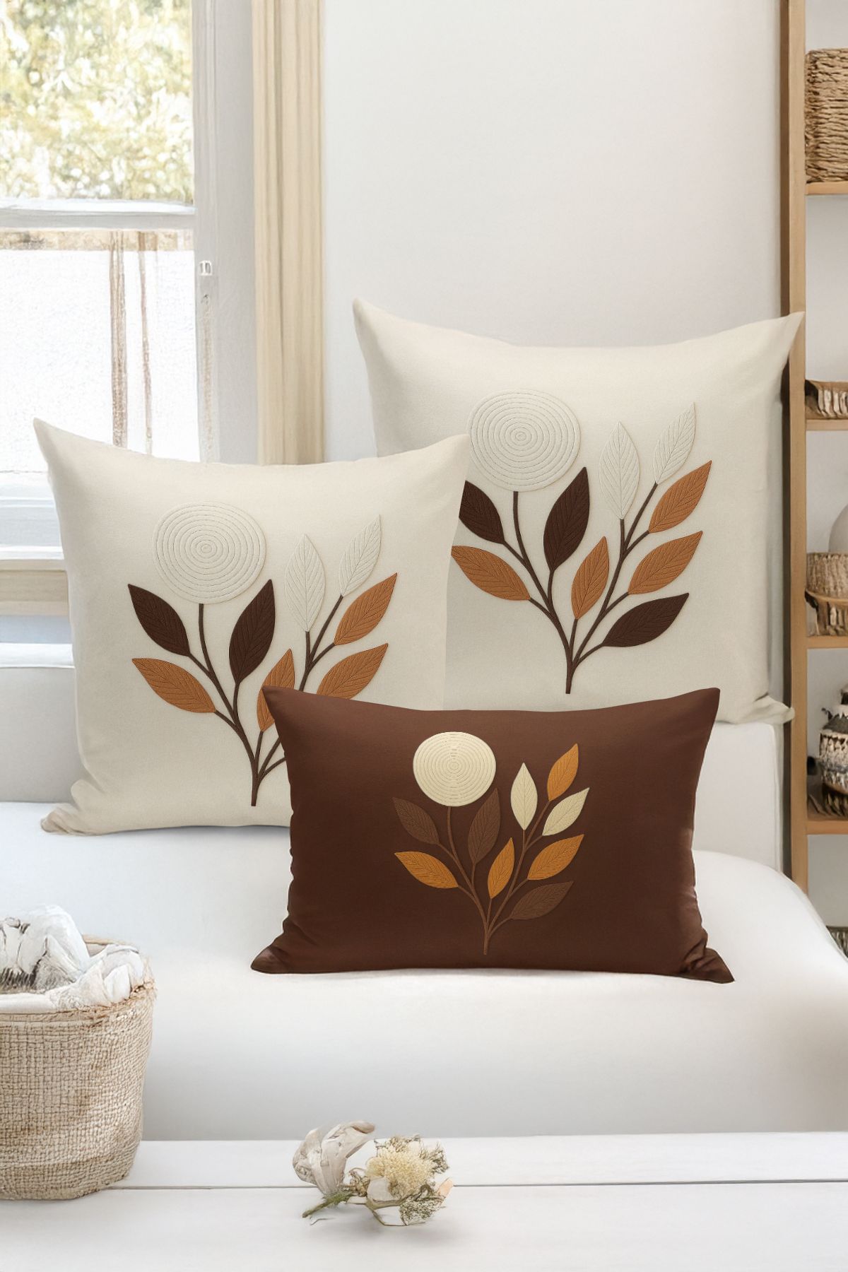 Bertille Home-Set de 3 huse de pernă cu imprimare digitală pe două părți (aspect de broderie cu model de puncție) 1