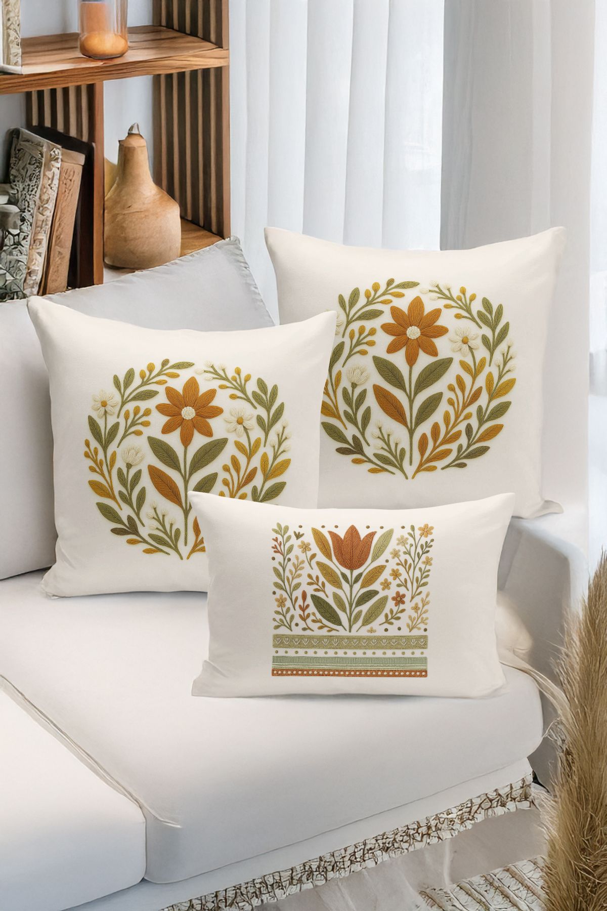 Bertille Home-Set de 3 huse de pernă cu imprimare digitală pe două părți (aspect de broderie cu model de puncție) 1