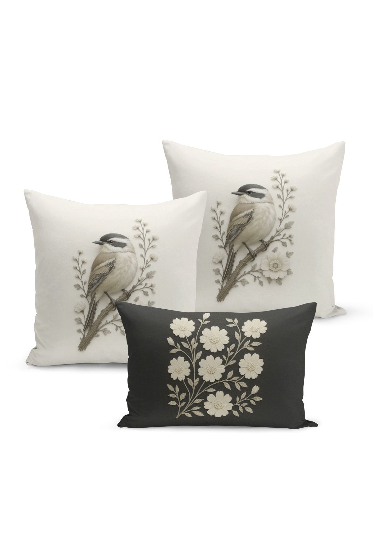 Bertille Home-Set de 3 huse de pernă cu imprimare digitală pe două părți (aspect de broderie cu model de puncție) 2