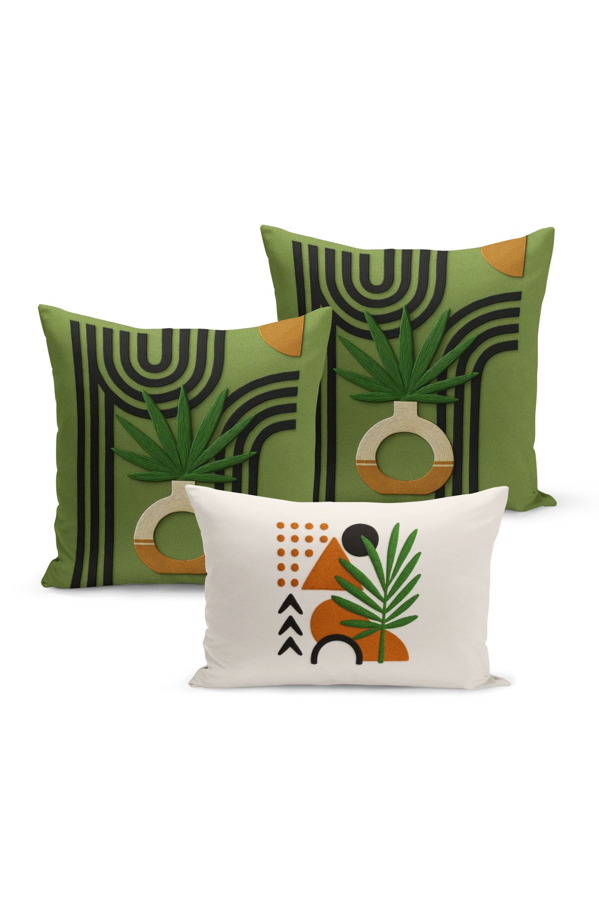 Bertille Home-Set de 3 huse de pernă cu imprimare digitală pe două părți (aspect de broderie cu model de puncție) 2