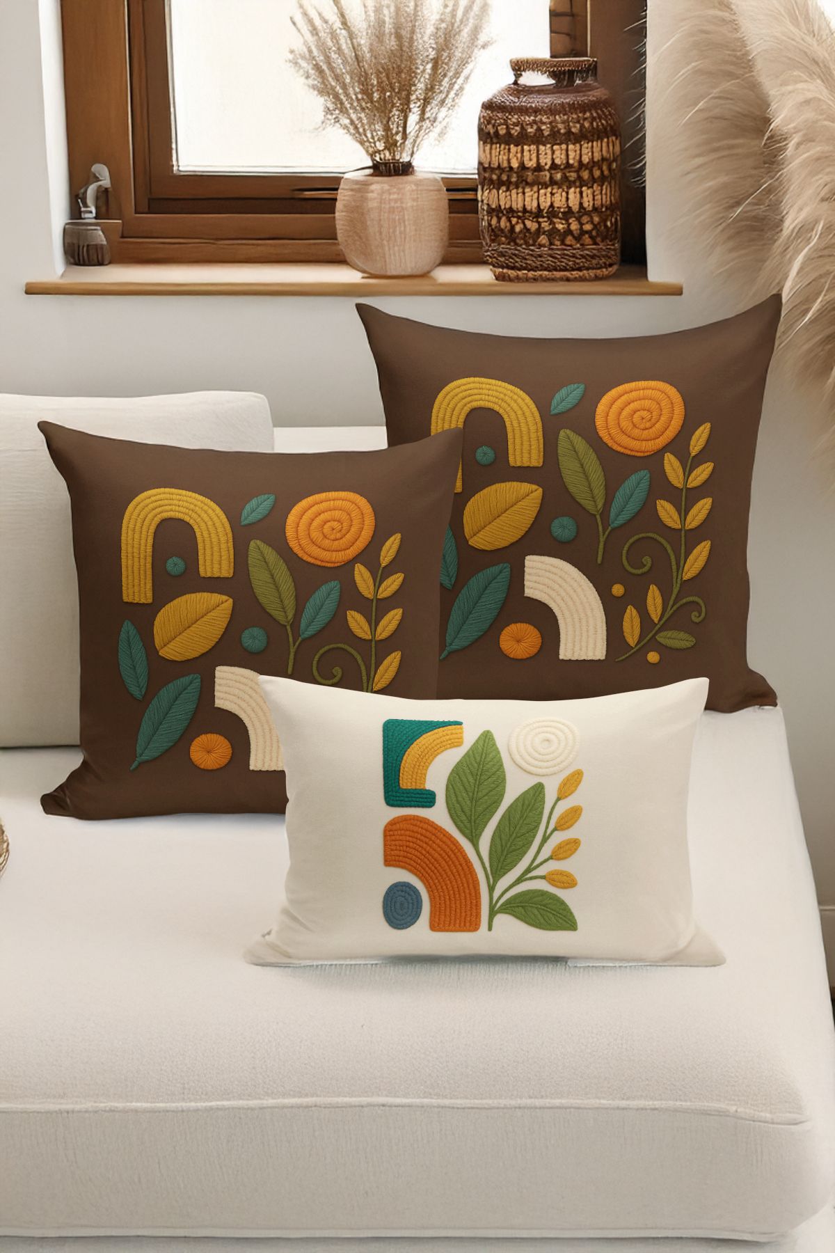 Bertille Home-Set de 3 huse de pernă cu imprimare digitală pe două părți (aspect de broderie cu model de puncție) 1