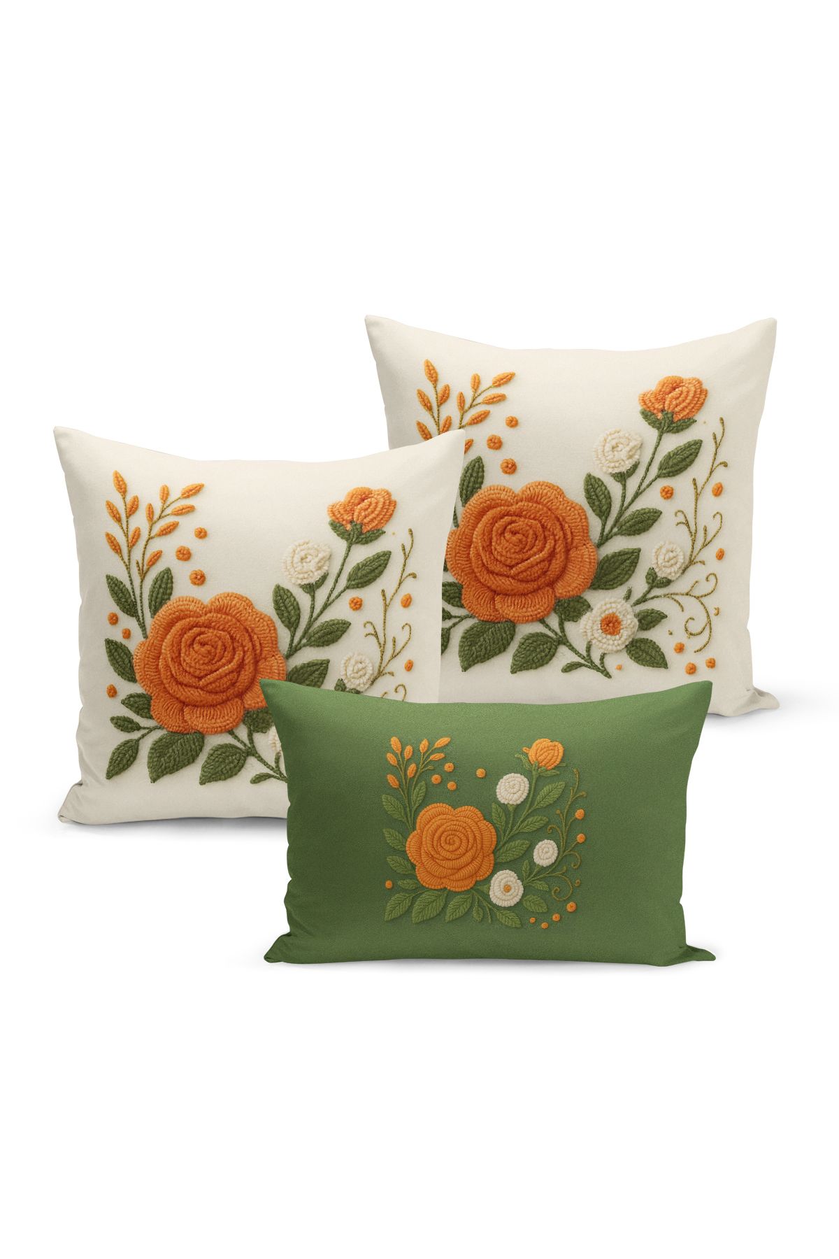 Bertille Home-Set de 3 huse de pernă cu imprimare digitală pe două părți (aspect de broderie cu model de puncție) 2