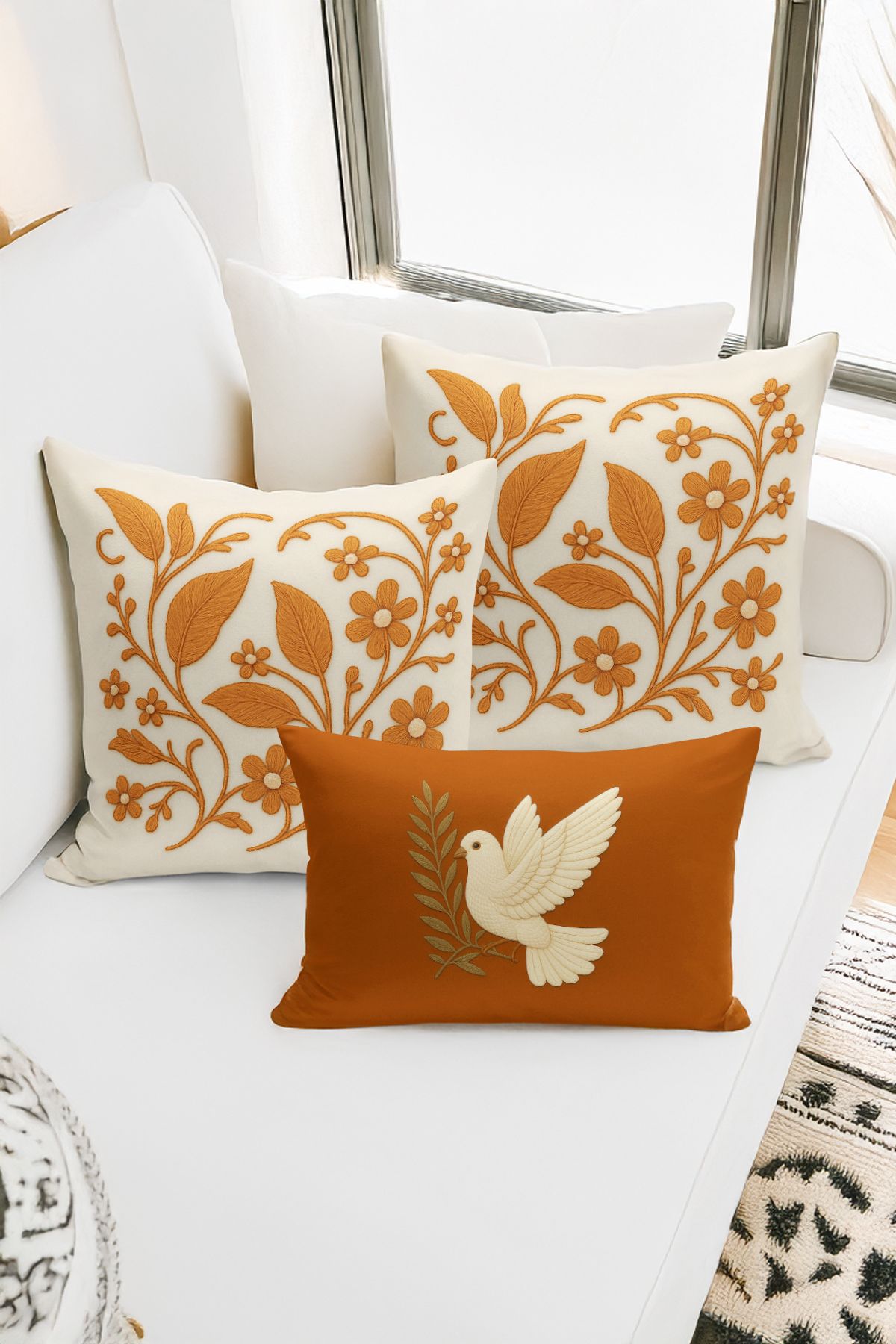Bertille Home-Set de 3 huse de pernă cu imprimare digitală pe două părți (aspect de broderie cu model de puncție) 1