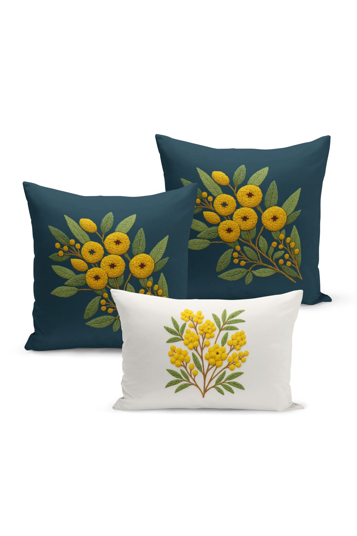 Bertille Home-Set de 3 huse de pernă cu imprimare digitală pe două părți (aspect de broderie cu model de puncție) 2
