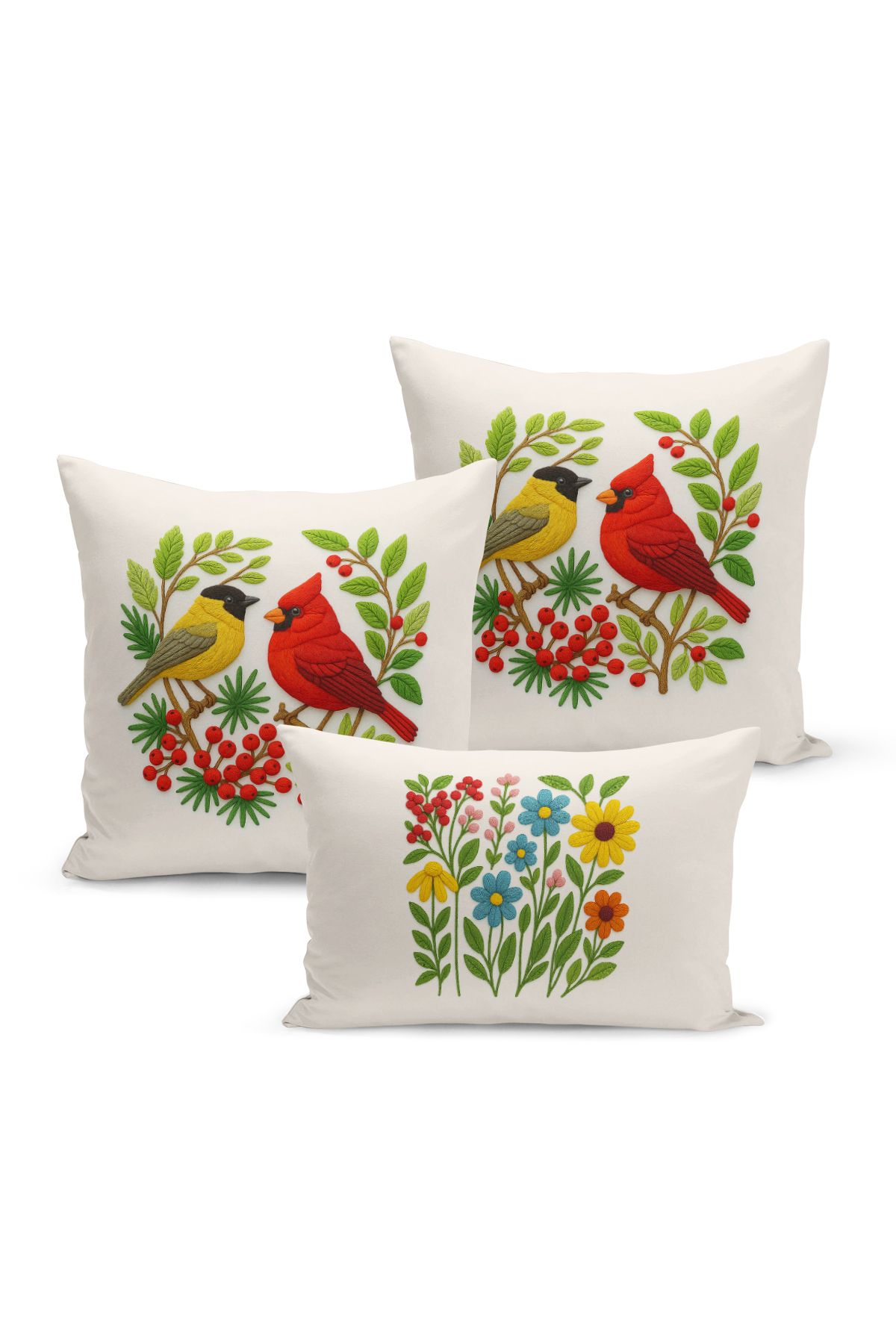 Bertille Home-Set de 3 huse de pernă cu imprimare digitală pe două părți (aspect de broderie cu model de puncție) 2