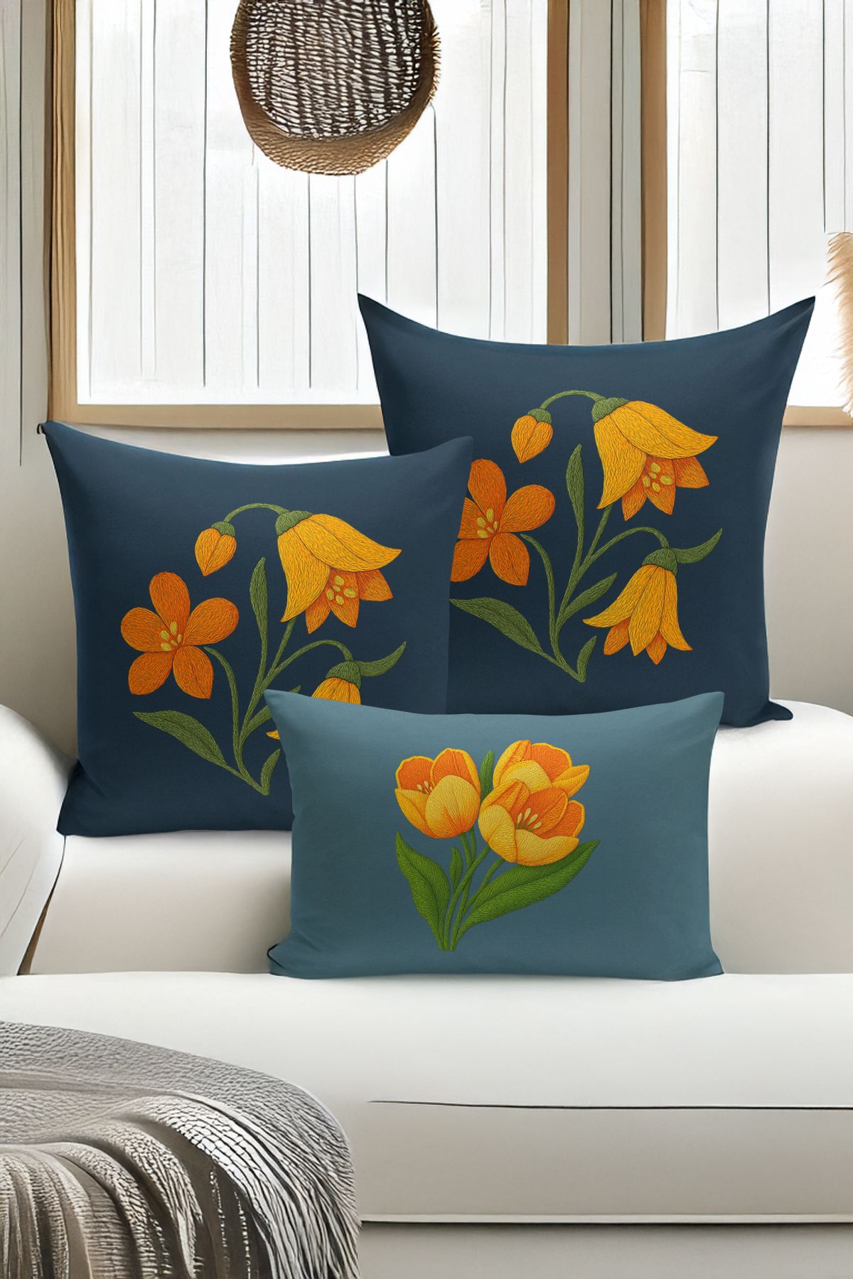 Bertille Home-Set de 3 huse de pernă cu imprimare digitală pe două părți (aspect de broderie cu model de puncție) 1