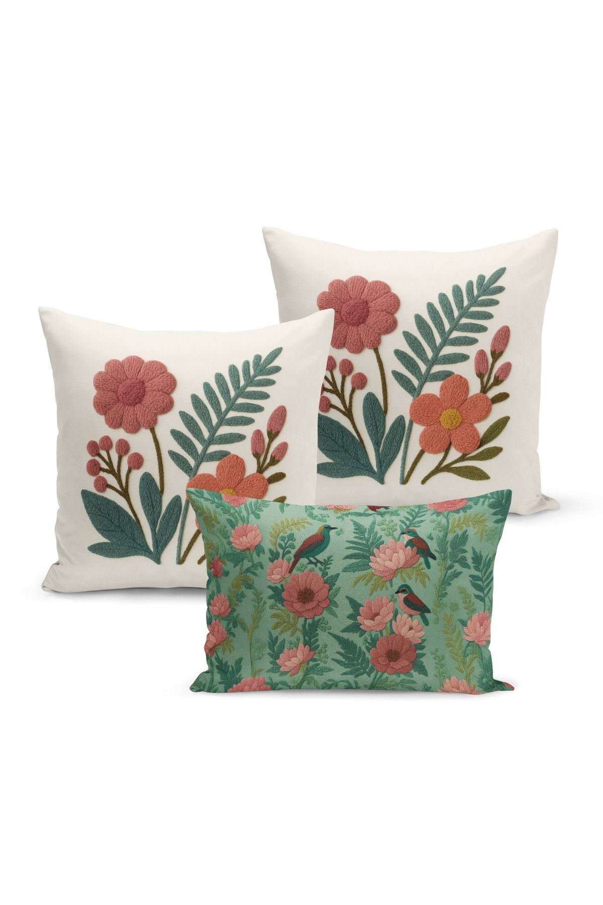 Bertille Home-Set de 3 huse de pernă cu imprimare digitală pe două părți (aspect de broderie cu model de puncție) 2