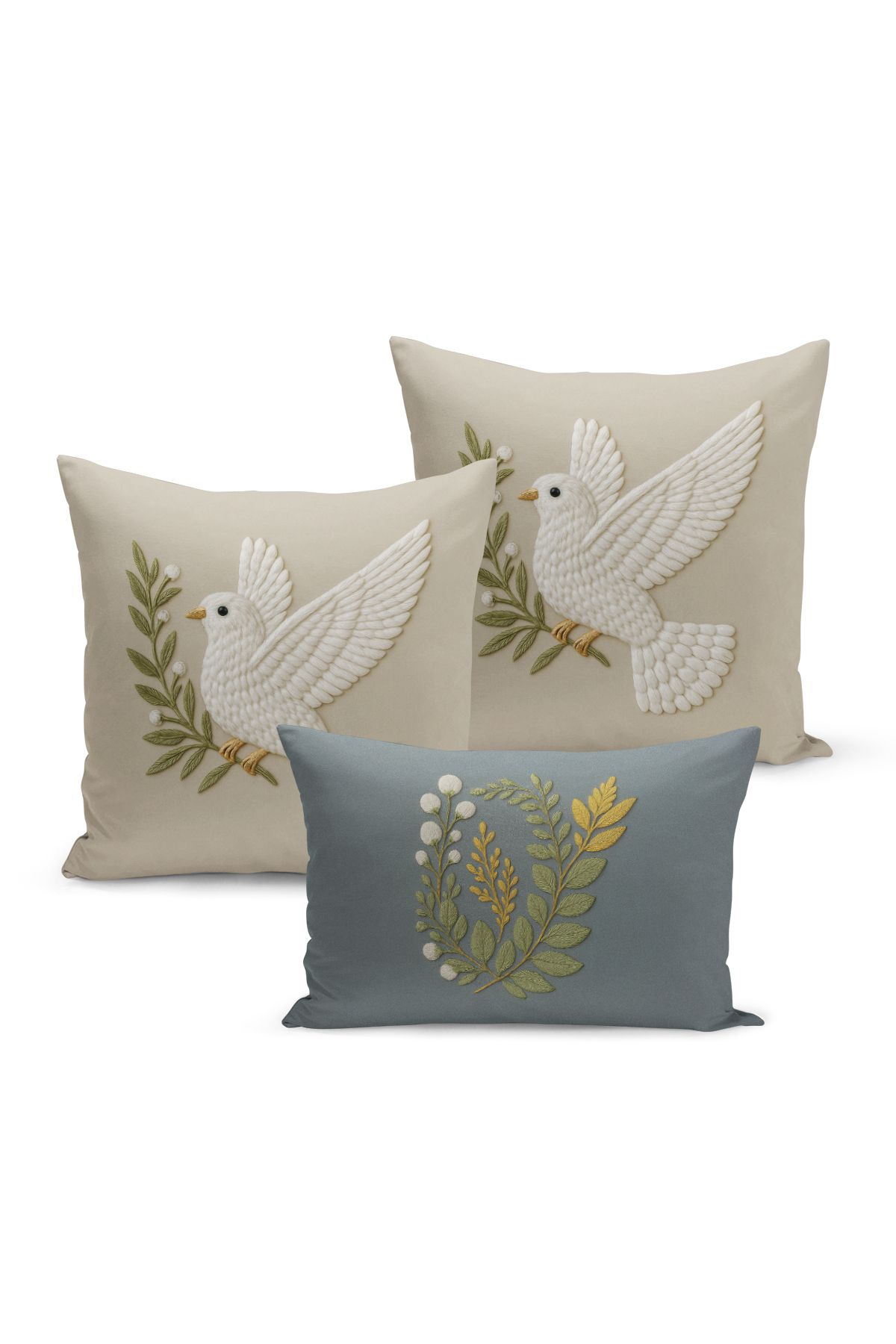 Bertille Home-Set de 3 huse de pernă cu imprimare digitală pe două părți (aspect de broderie cu model de puncție) 2