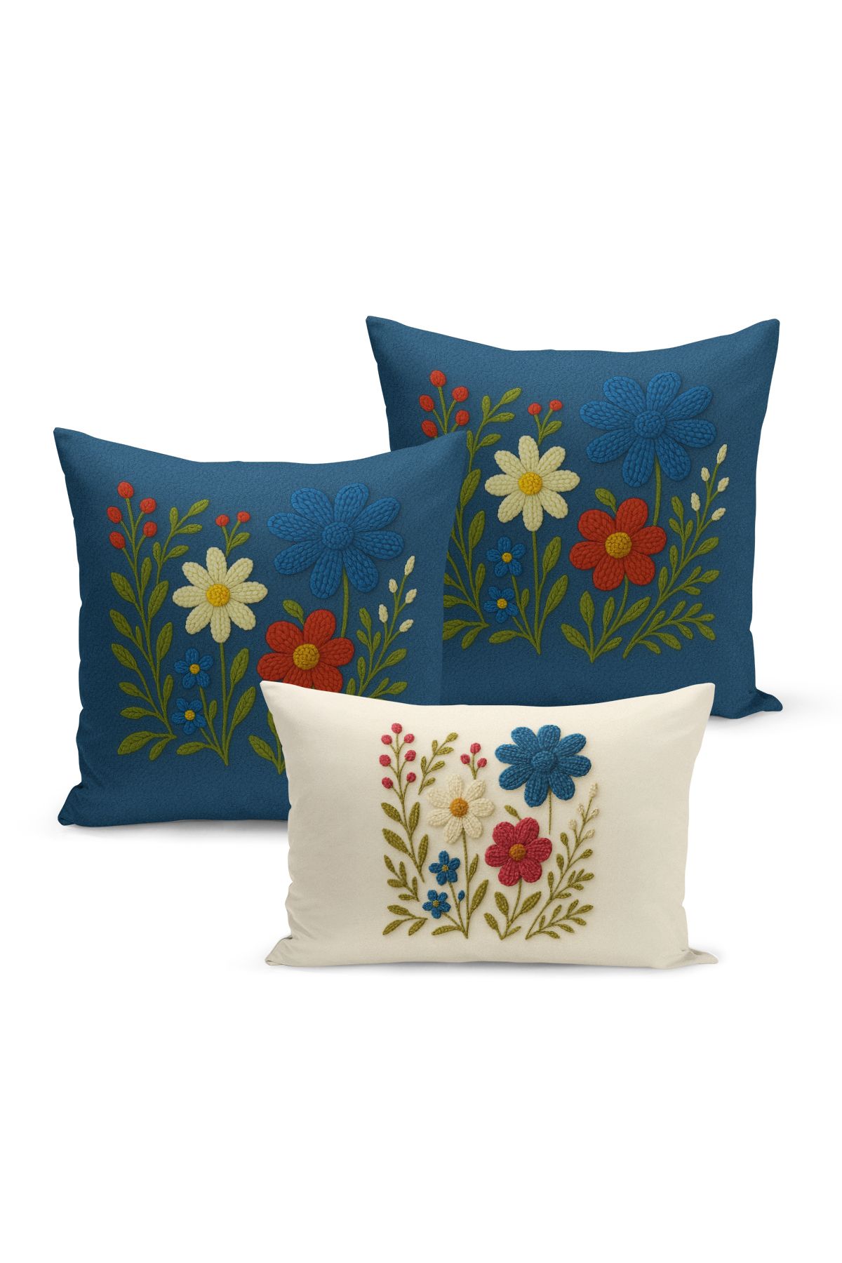 Bertille Home-Set de 3 huse de pernă cu imprimare digitală pe două părți (aspect de broderie cu model de puncție) 2