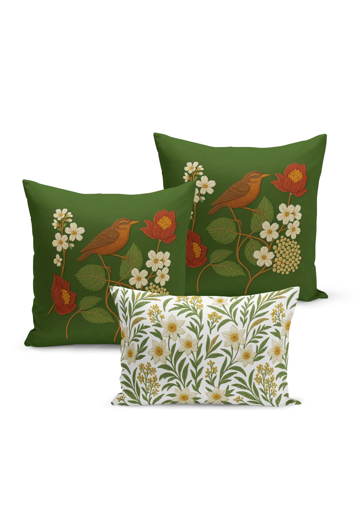 Bertille Home-Set de 3 huse de pernă cu imprimare digitală pe două părți (aspect de broderie cu model de puncție) 2