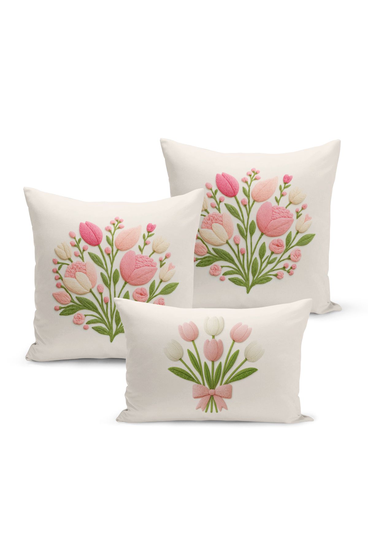 Bertille Home-Set de 3 huse de pernă cu imprimare digitală pe două părți (aspect de broderie cu model de puncție) 2