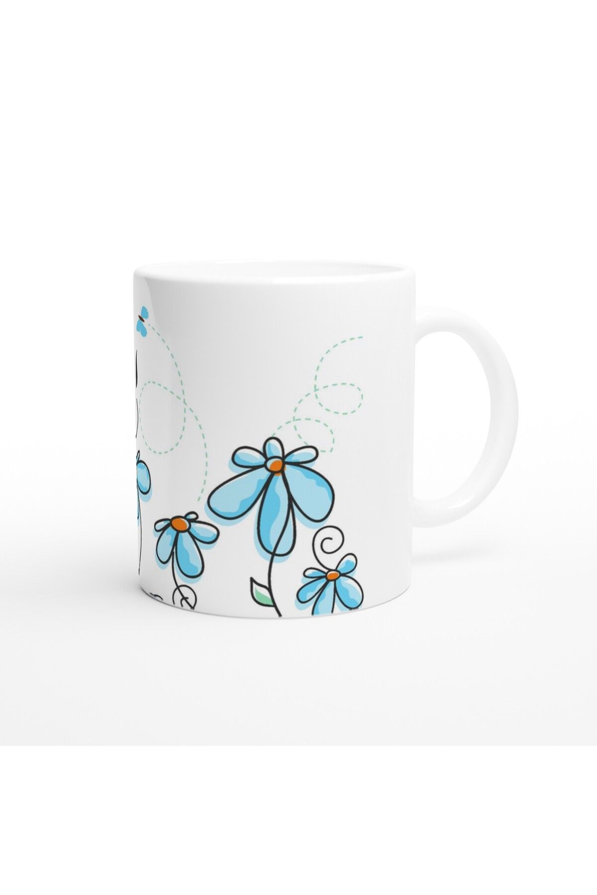 Luluyen-Flying Butterflies and Blue Flowers Mug 3