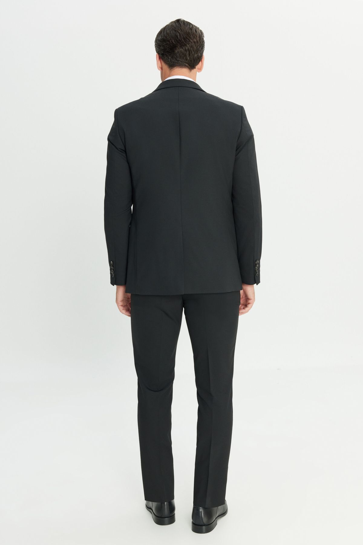 ALTINYILDIZ CLASSICS-Men's Black Waterproof Extra Slim Fit Swallow Collar Woolen Nano Suit 8