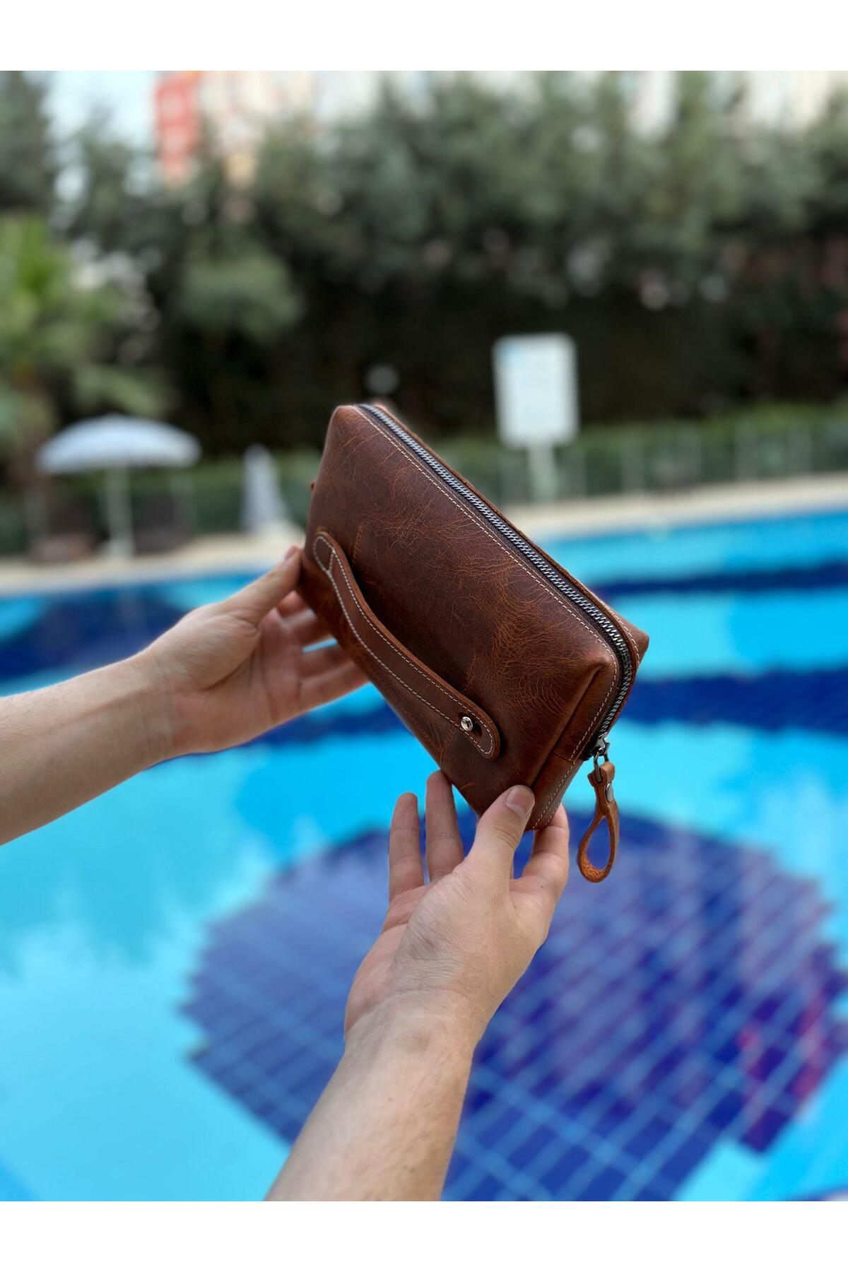 ÖzkanAccessory  Capella Hakiki Deri Kahve Unisex El Çantası - Görsel 3