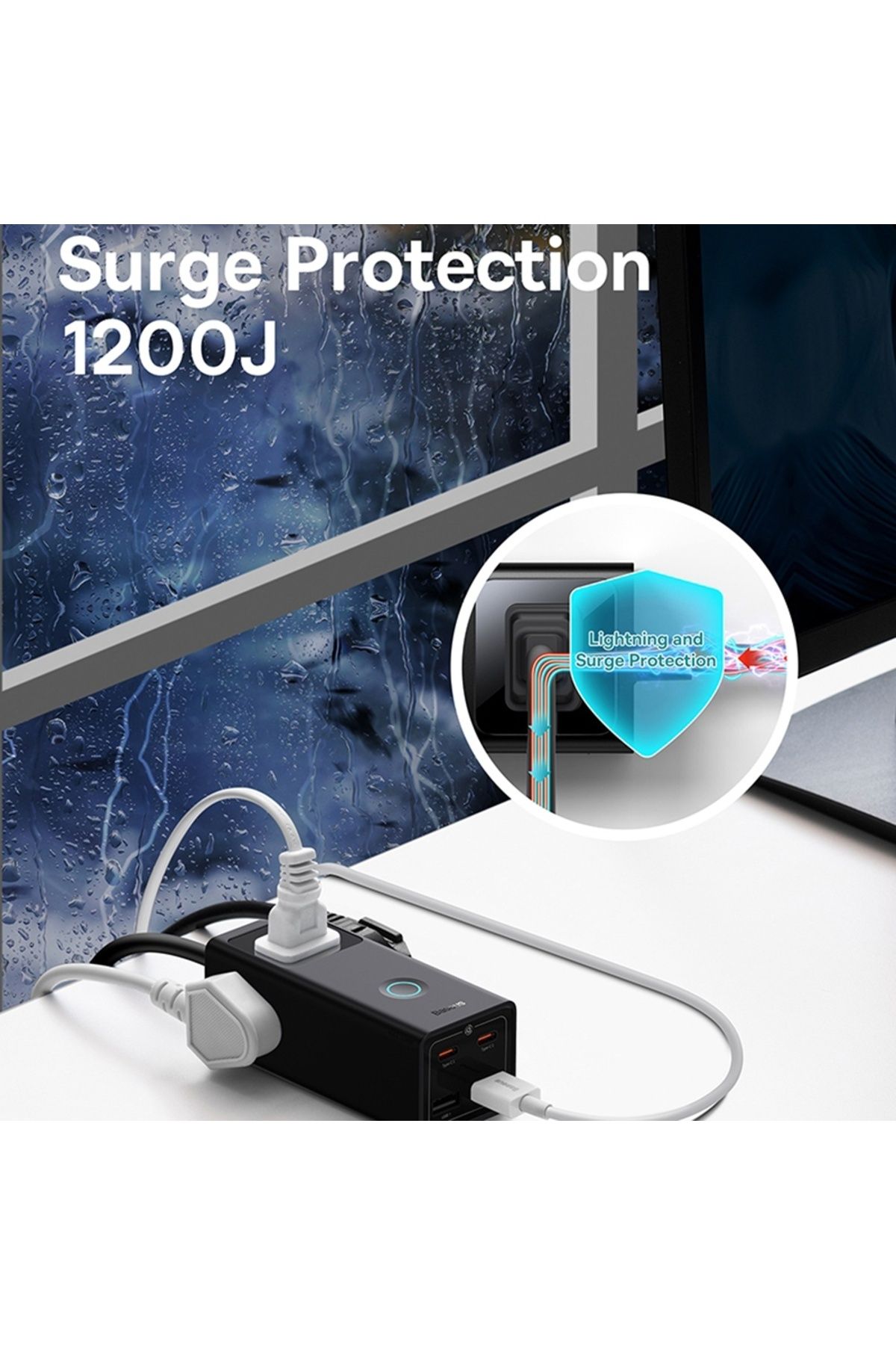 Baseus-Încărcător 3xAC, 2xUSB, 2xTip-C, 65W, Cablu 100W - (PSLA020101) - Negru 6