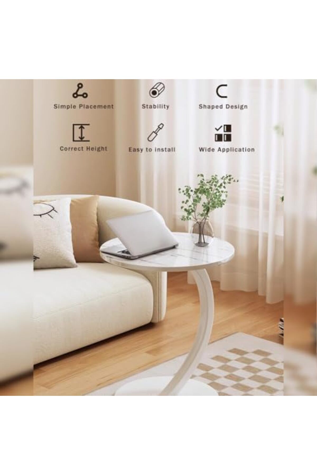 Türkiye-Sofa Side Table, Bedside End Table, C Shaped End Table, Laptop Coffee and Snack Side Table 3