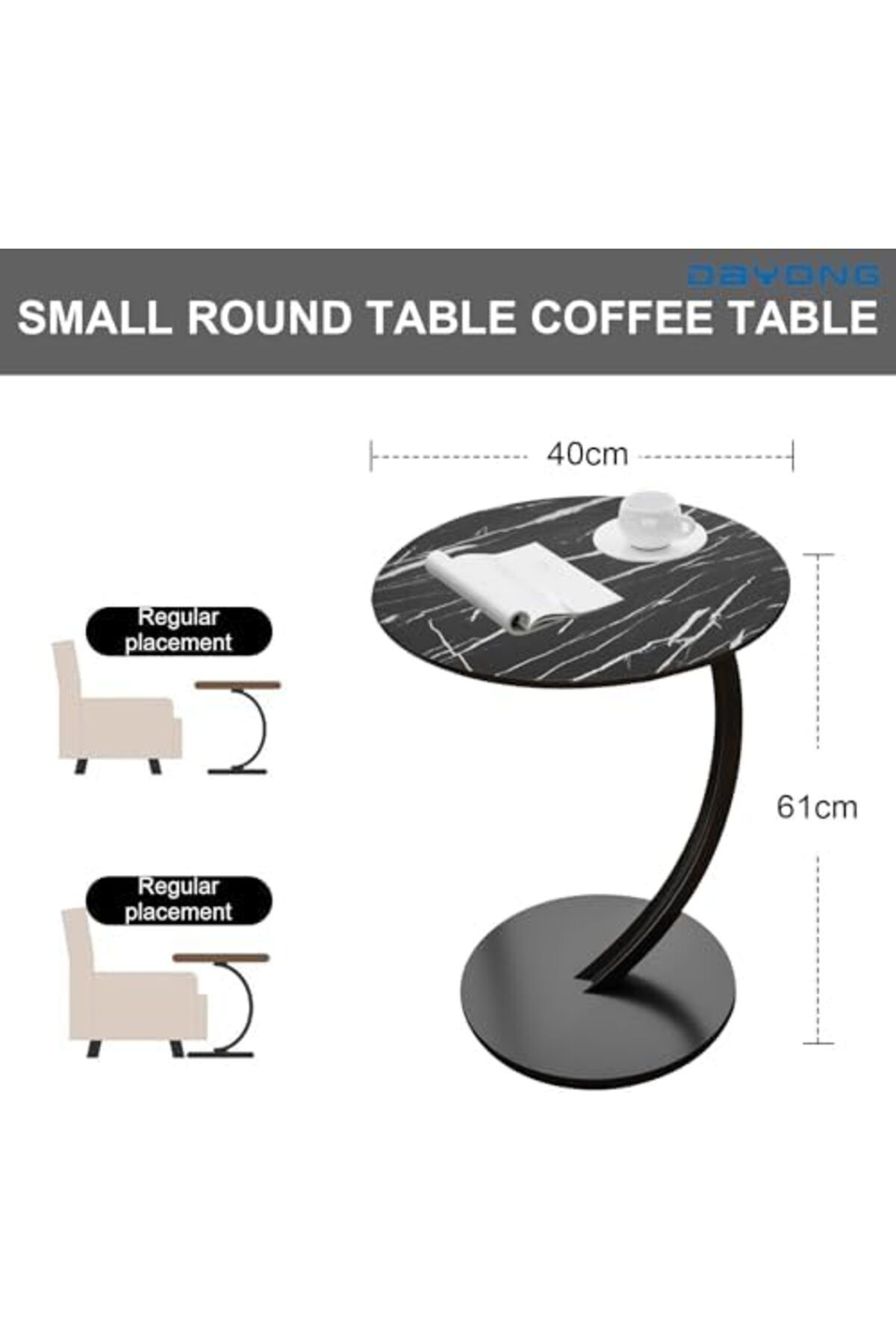 Türkiye-C-Shaped End Table, Sofa Side Table, Bedside End Table, Portable and Easy to Assemble Nightst 6