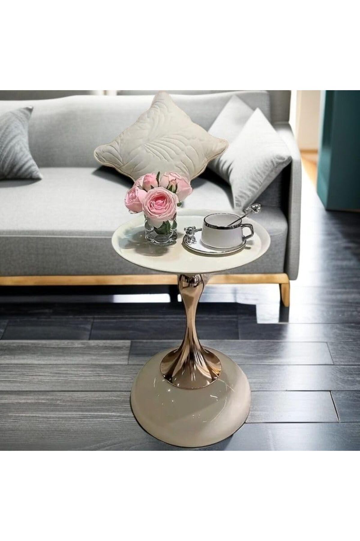 Türkiye-White Nordic Style Light Luxury Simple Round Table, Side Table, Metal Unique End Table 7