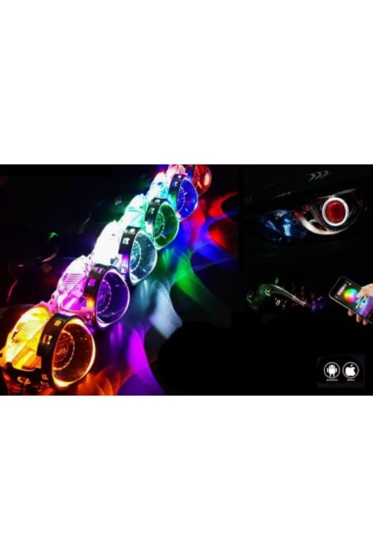 Xenon Bright-Set de 2 LED-uri RGB Devil Eyes multicolore cu aplicație pentru telefon mobil 3
