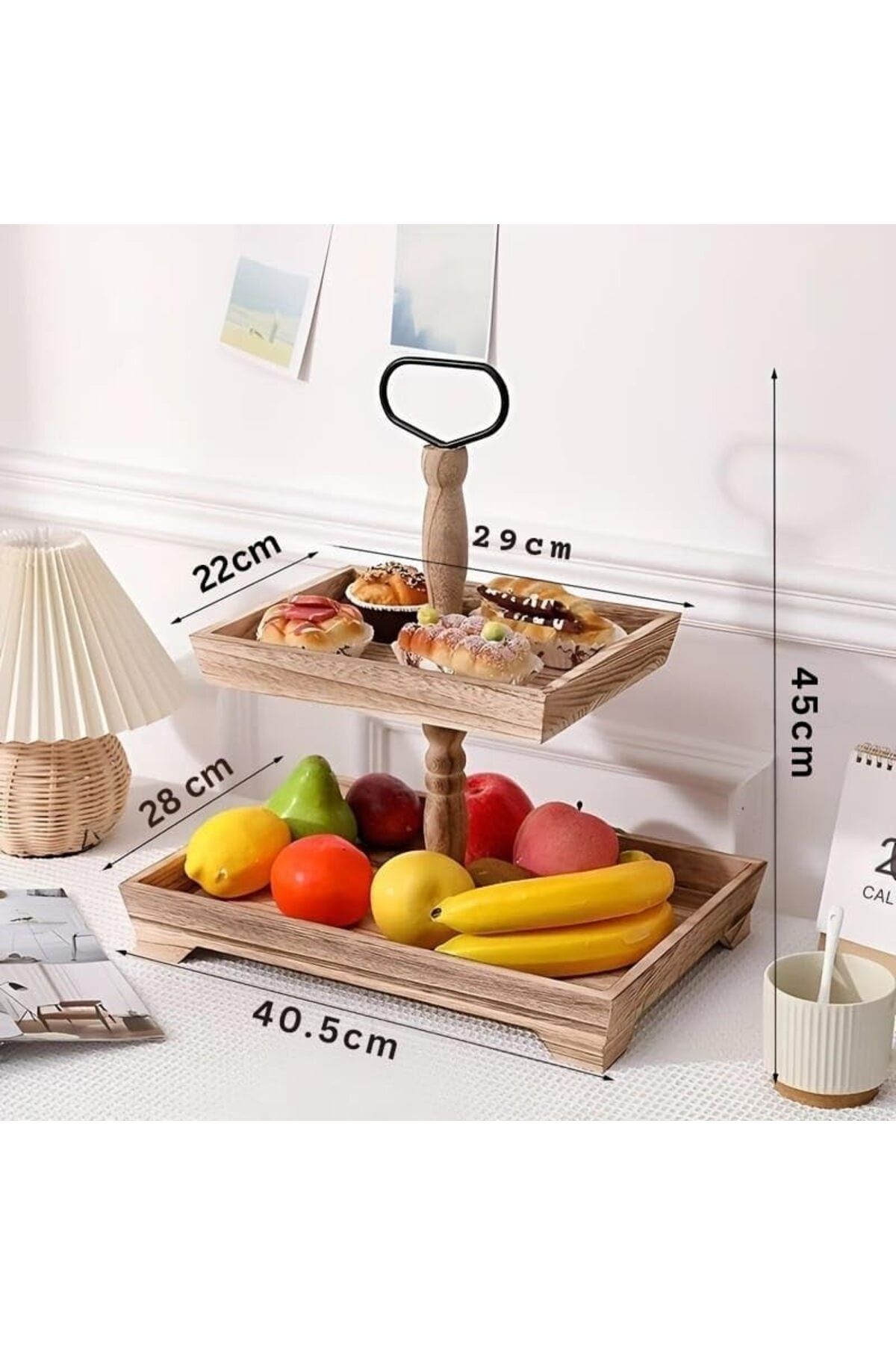 Cozy Nest-Wooden 2-Tier Cupcake Stand, Rustic Pastry Holder Serving Tray for Desserts Cakes 4