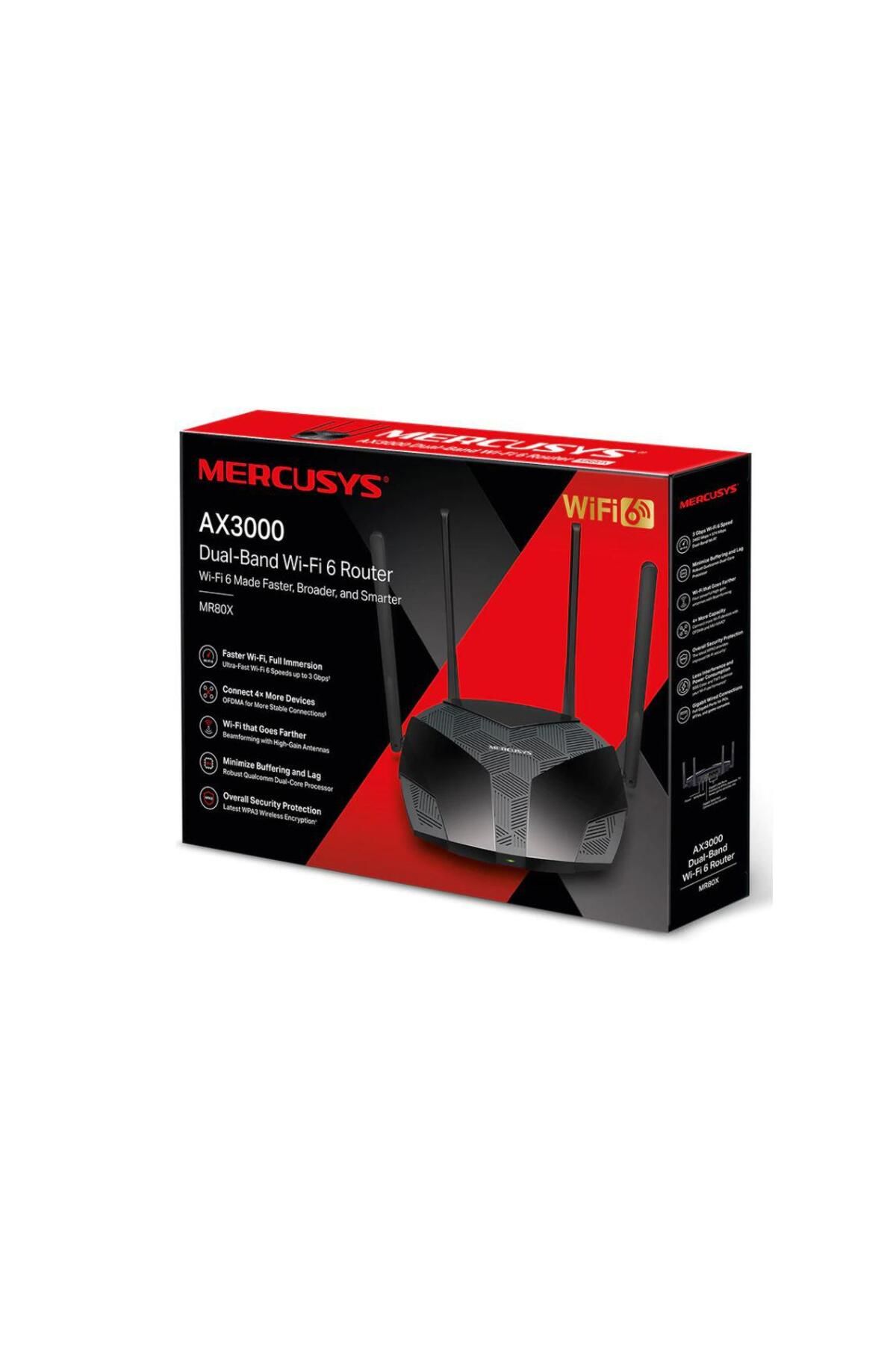 Mercusys-Router, AX3000, MU-MIMO, Dual-Band, WPA3, Standarde wireless: Wi-Fi 802.11ax/ac/a/b/g/ 3