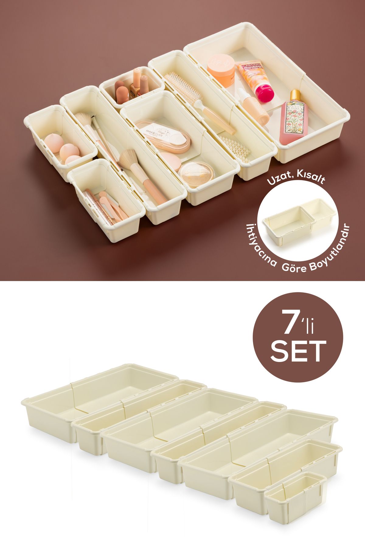 Vienev-Set of 7 Adjustable Drawer Organizer Boxes – Extendable and Shorten Organizer Set (3A2B1C1D) 1