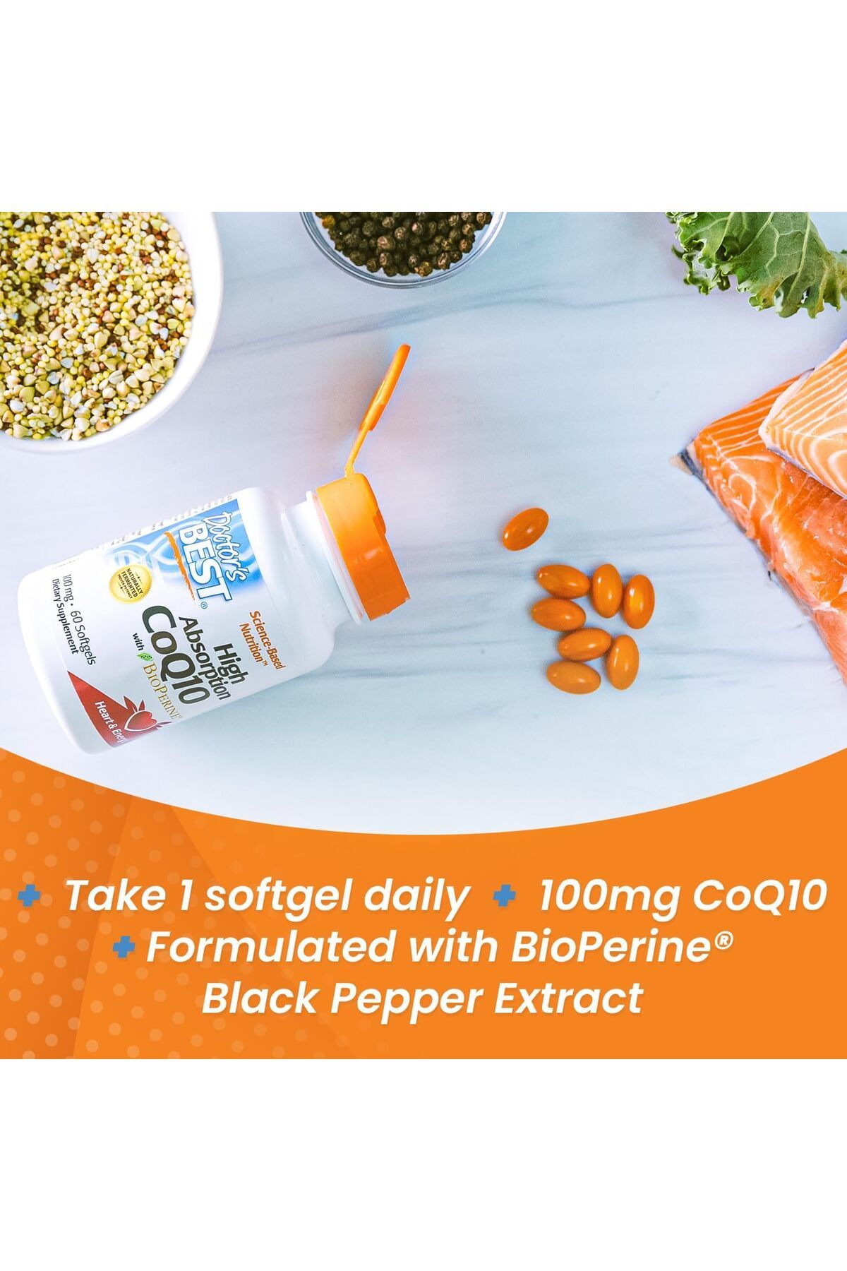 Doctor's Best-High Absorption CoQ10, 60 Softgels,with BioPerine, Important for the Creation of Energy 3