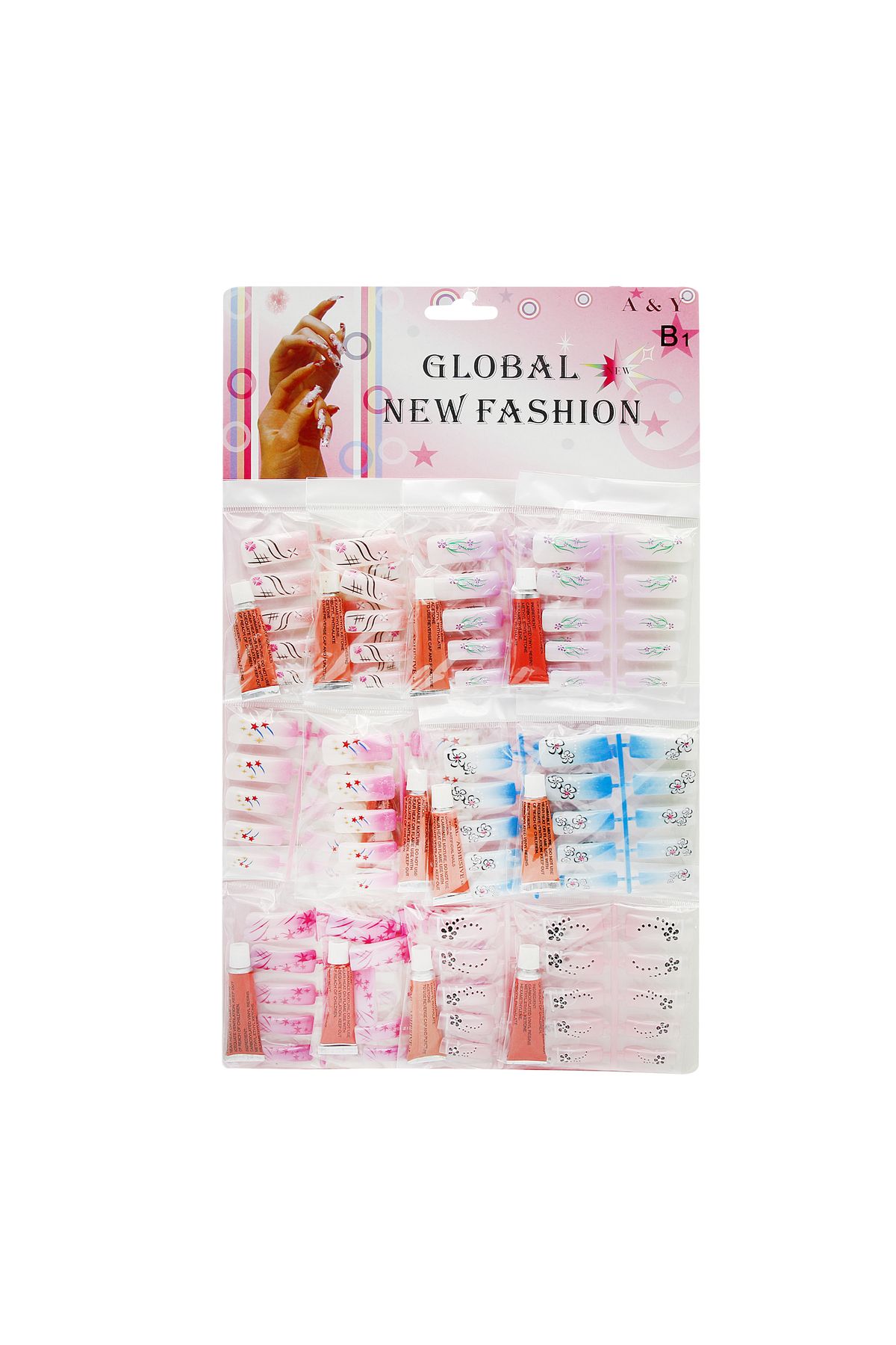 global fashion Set Unghii False Cu Adeziv Inclus, 12 Seturi, Multicolor - One Size