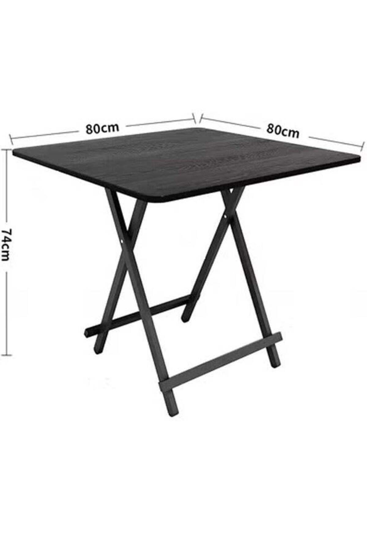Taimi-5-Piece Folding Dining Set, Wooden Table 80x80x74cm with 2 Folding Chairs with Metal Frame - Black 4