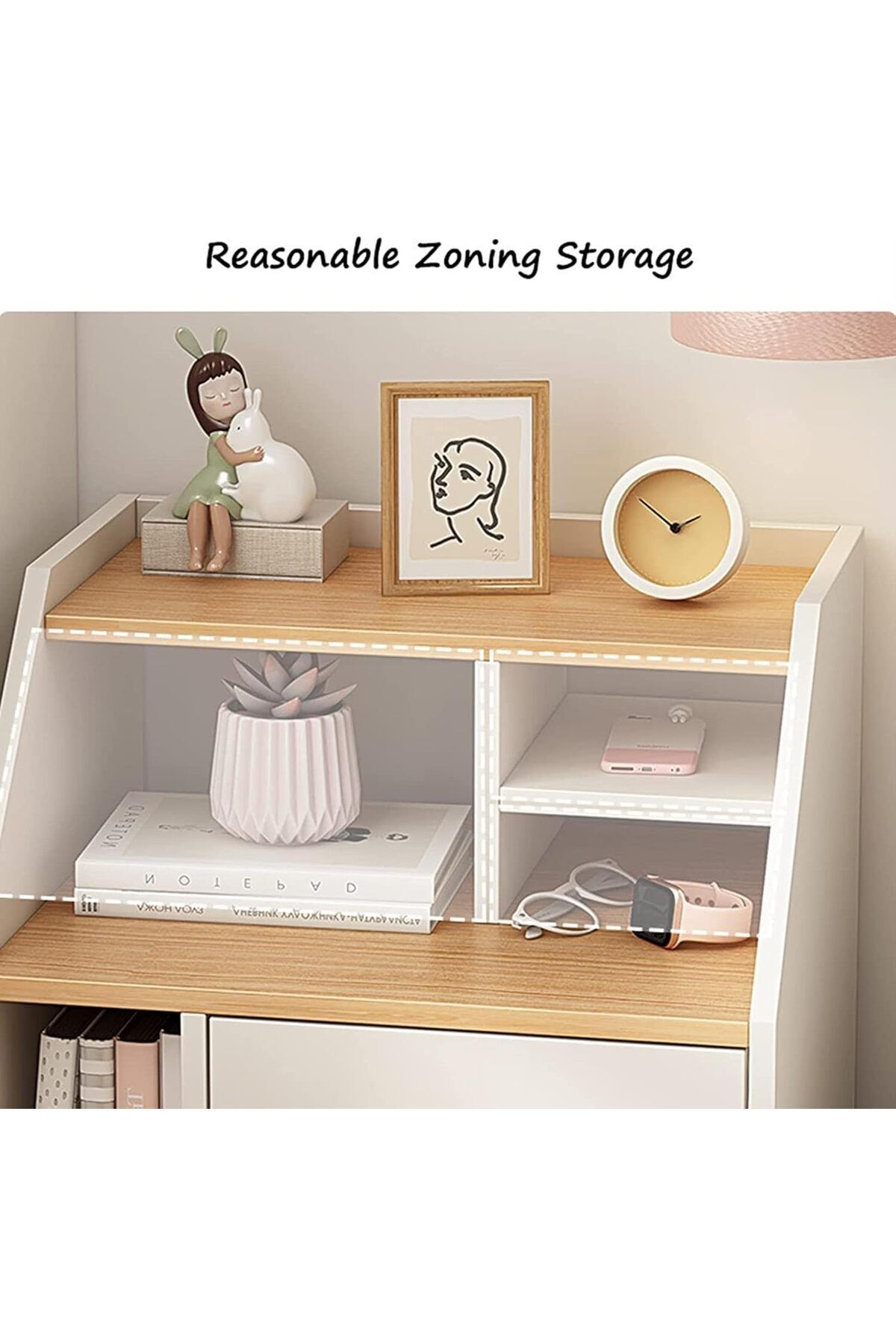 Türkiye-Bedside Cabinet, Bedside Tables Multi-Functional Modern Bedside Table with 2 Drawers and Open Shelf 5
