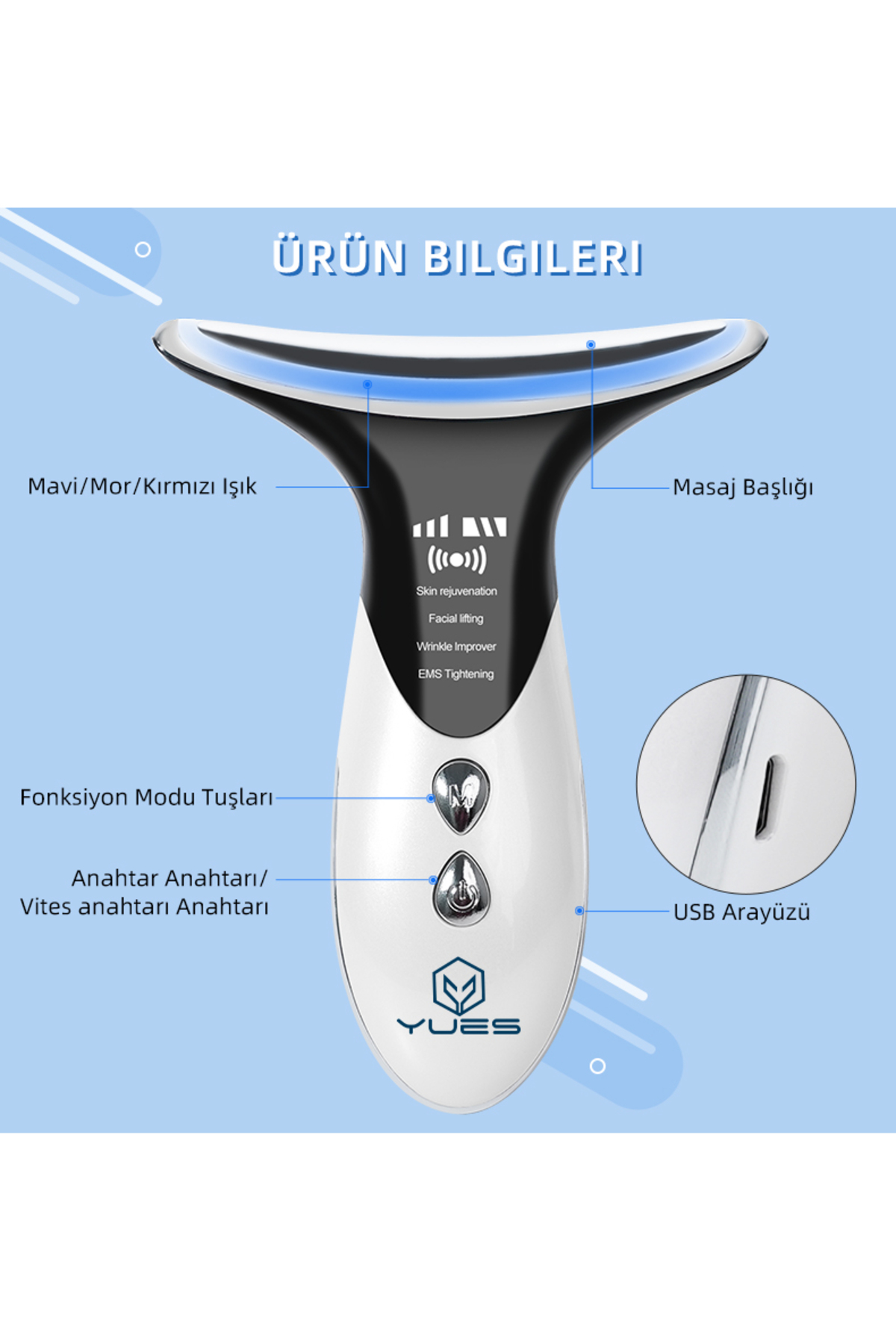 Yüz & Boyun EMS Güzellik Cihazı – 4 Programlı Mikro Akım, Gıdı/Sarkma & Kırışıklık Karşıtı — سفید MJY-2032 — تصویر 7 از 9