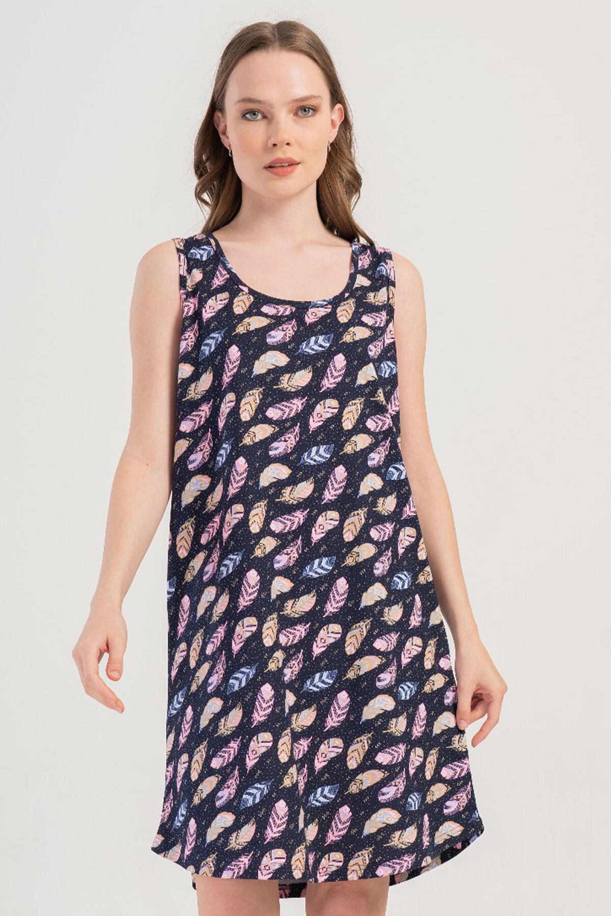 VİENETTA-Cotton Women's Plus Size Wide Strap Nightdress, 409124 1