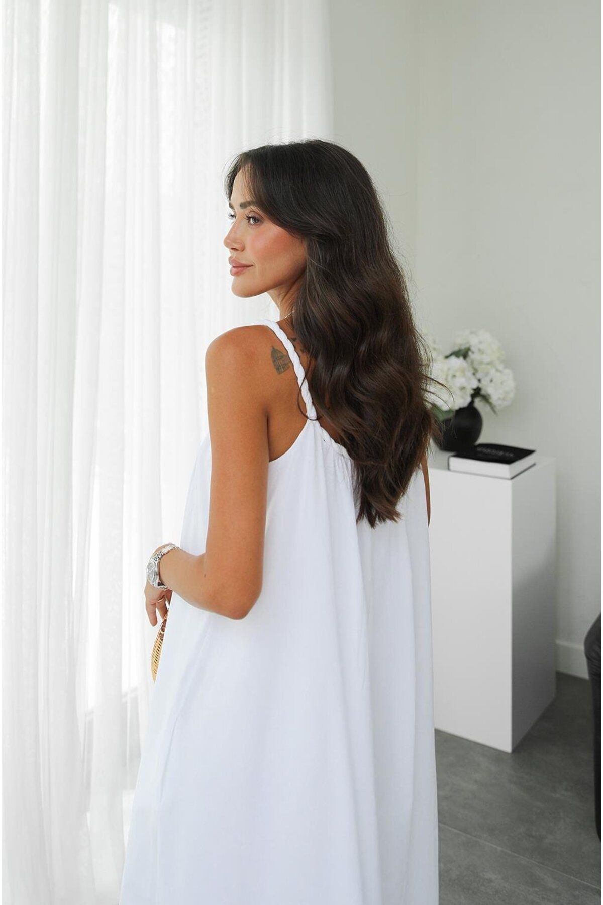Havoş-White Mesh Detailed Lined Voile Dress 5