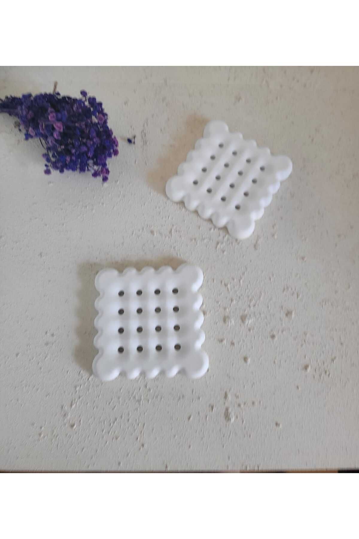 Beyaz Beton Delikli Bardak Altlığı 2 Li