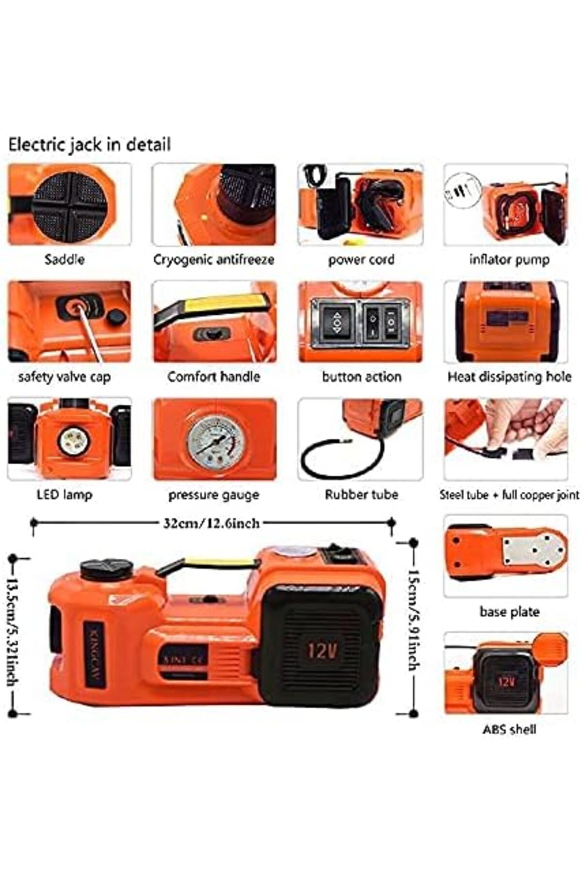 رافعة أرضية هيدروليكية كهربائية للسيارة بقوة 5 أطنان و12 فولت تيار مستمر ومفتاح ربط صدمات مع منفاخ إطارات ممتاز
