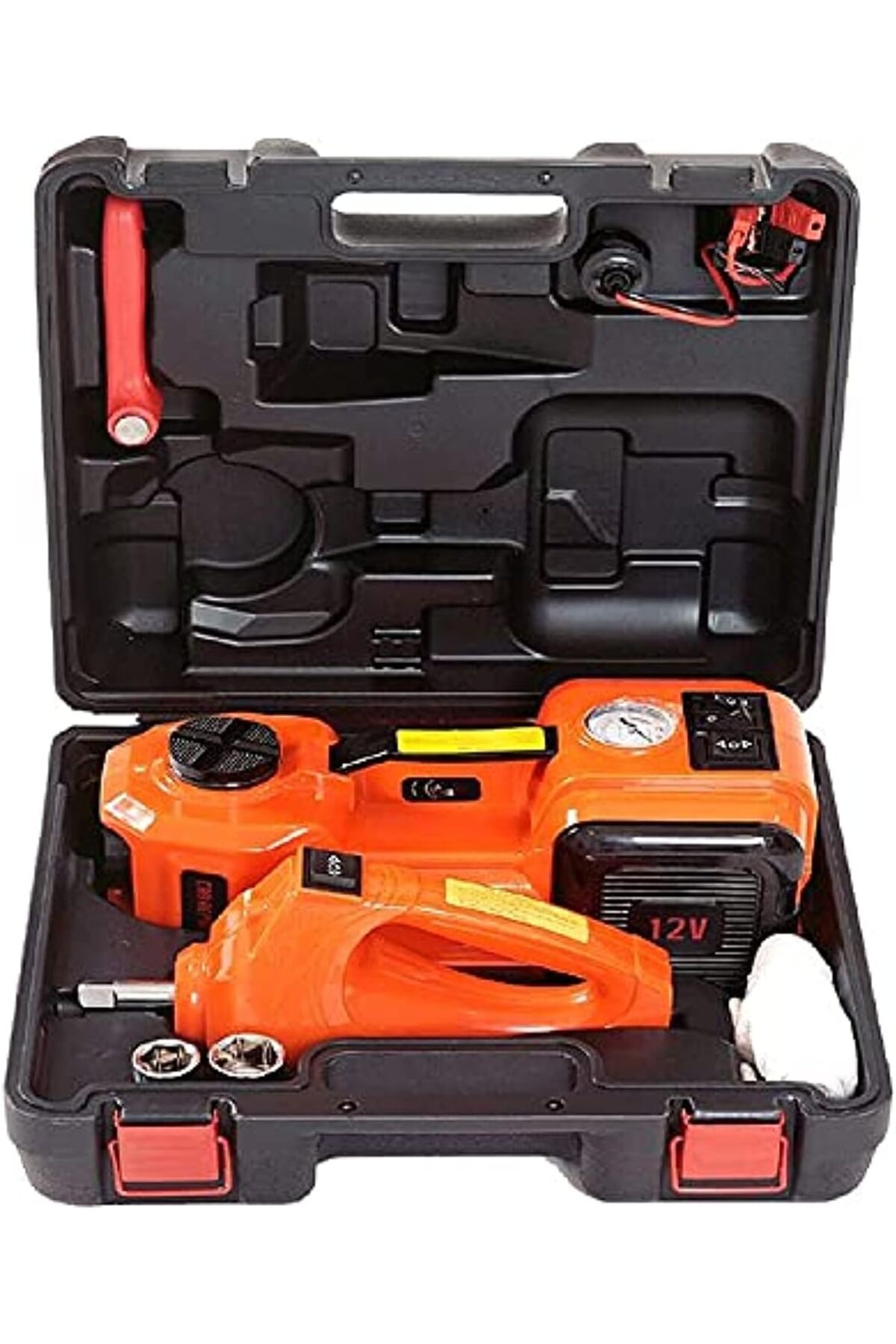 رافعة أرضية هيدروليكية كهربائية للسيارة بقوة 5 أطنان و12 فولت تيار مستمر ومفتاح ربط صدمات مع منفاخ إطارات ممتاز