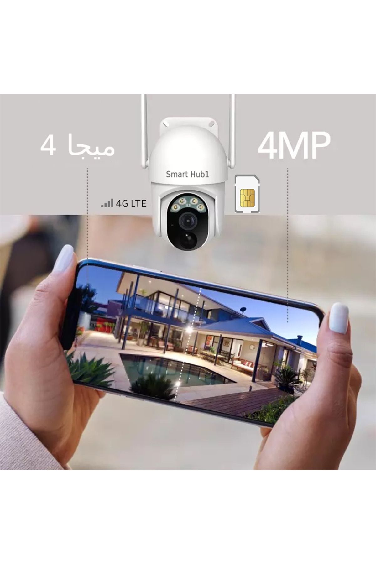 SmartHub 1-كاميرا مراقبة لاسلكية خارجية بدقة 4 ميجا- متحركة 360 درجة -تعمل بشريحة البيانات4G 5
