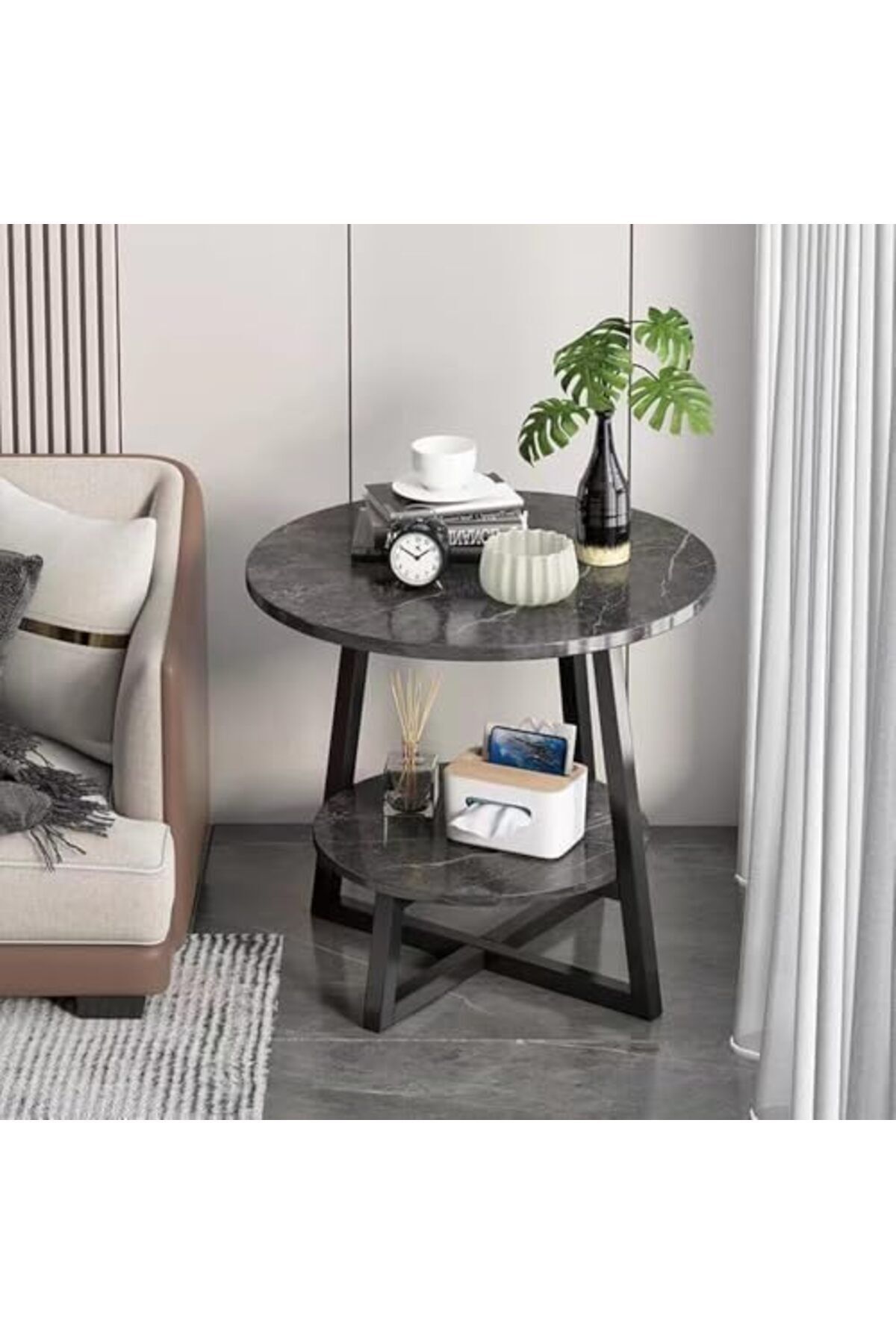 Türkiye-2-Layer Round Coffee Table,End Tables for Living Room, Side Tables, Sturdy and Easy Assembly,Double- 6