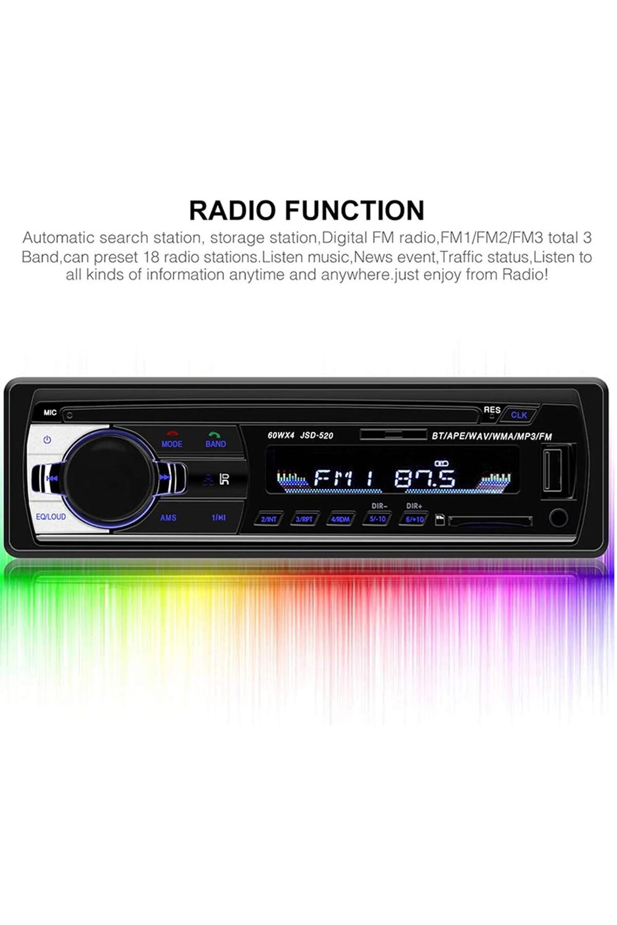 Generic-N/B Car Radio audio USB/SD/MP3 Player Receiver, Bluetooth Hands-Free with Remote Control Black 1 Din 5