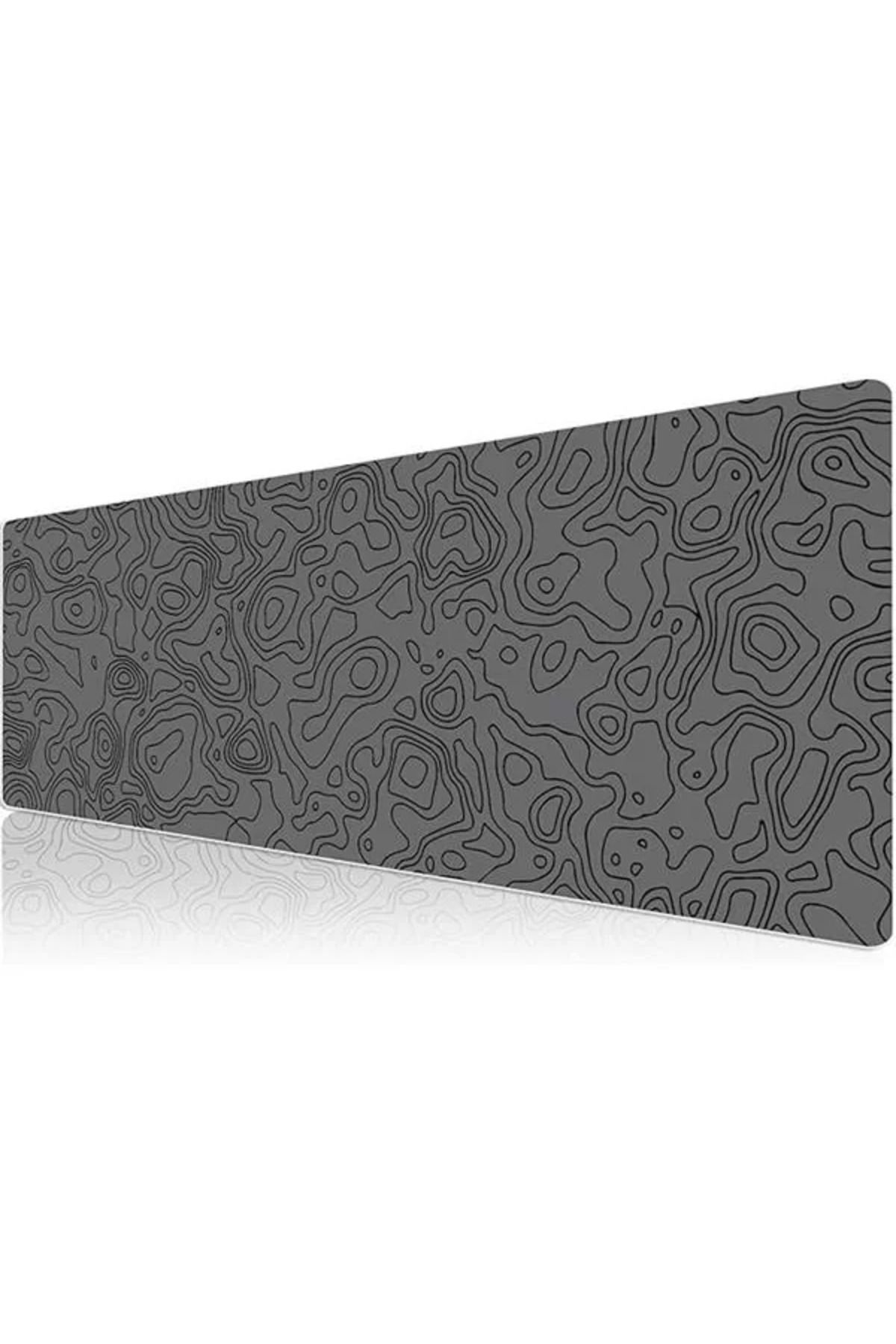 Mu Art Ahşap-Klasse Pro - 10 Different Model Stitched Edges 90X40 cm Player Gaming Mouse Pad (Dark Gray Map Lines 1
