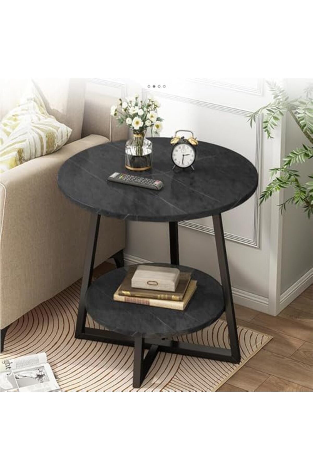 Türkiye-2-Layer Round Coffee Table,End Tables for Living Room, Side Tables, Sturdy and Easy Assembly,Double- 3