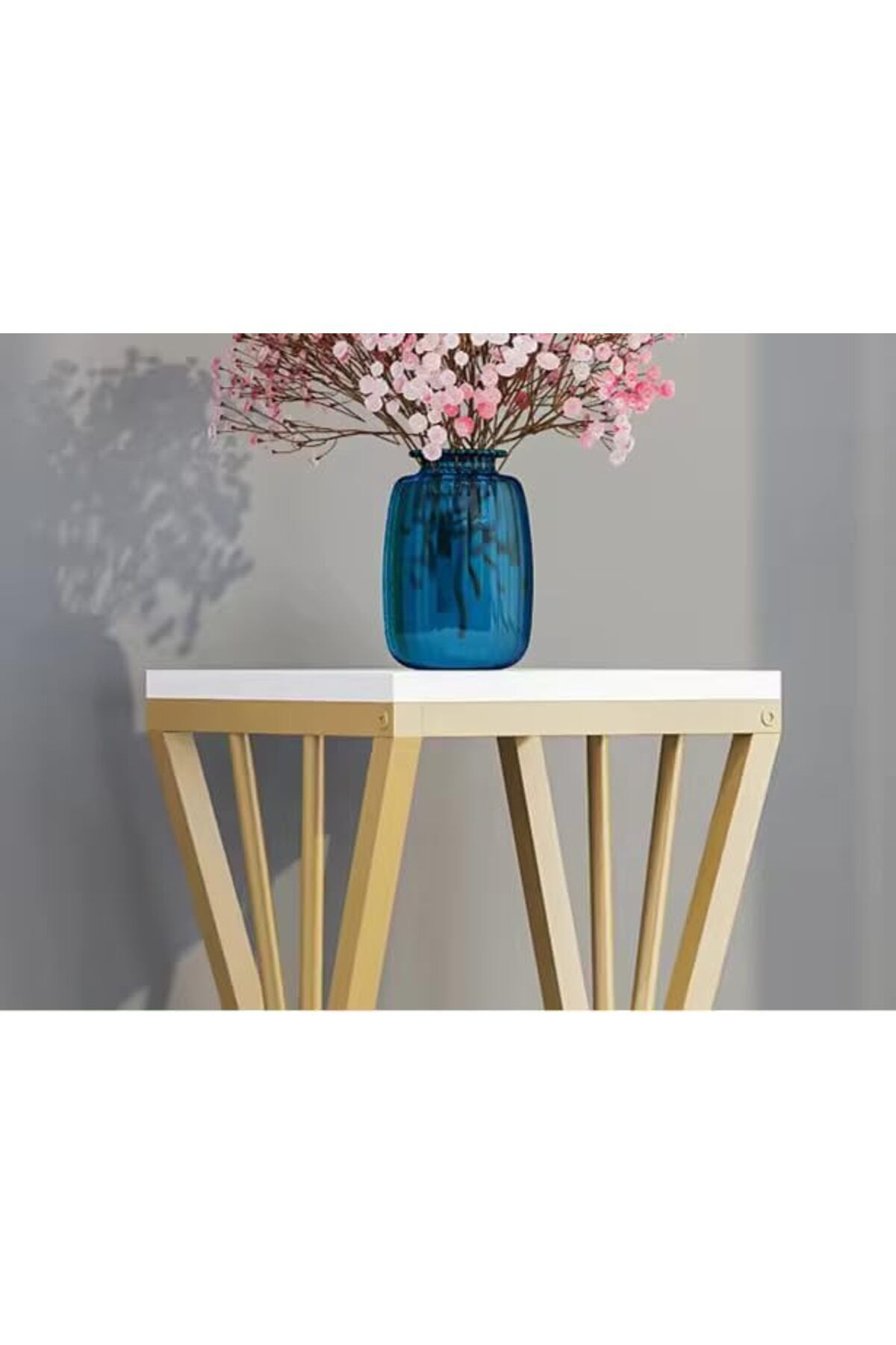 Türkiye-Square Side Tabless, Simple Marble Top Sofa End Tabless with Metal Wire Frame and Plastic Footpads,C 5