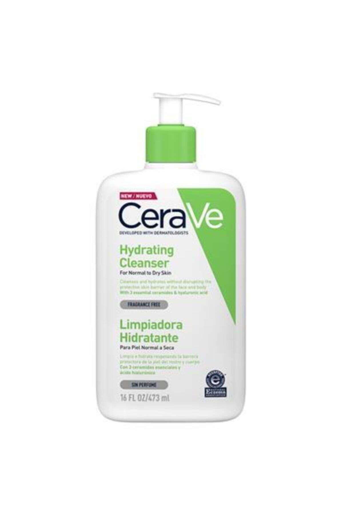 CeraVe 0 پاککننده مرطوبکننده حاوی سرامید و هیالورونیک اسید برای پوستهای خشک و معمولی، صورت و بدن، ۴۷۳ میلیلیتر — ck5678