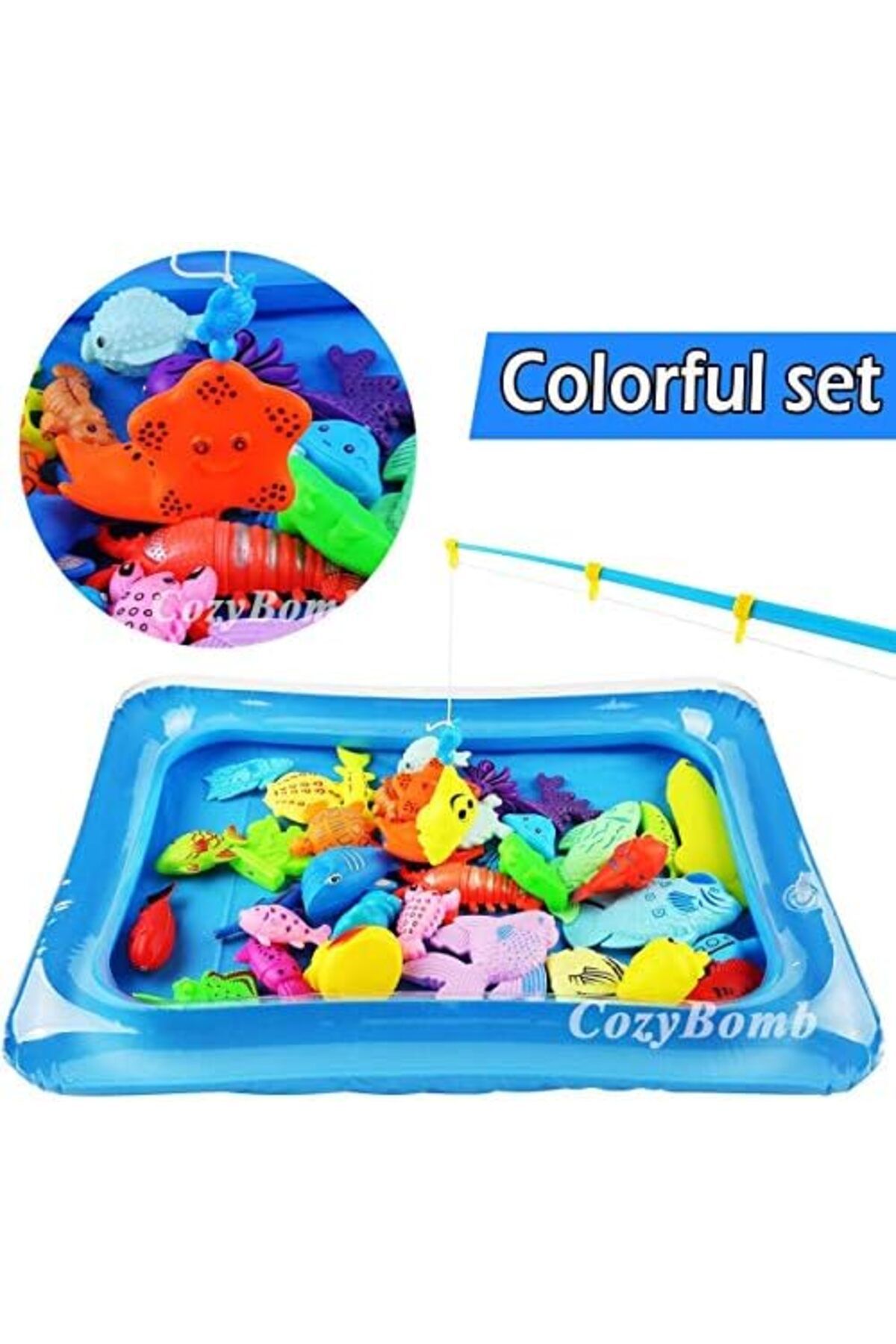 unbranded-Children's Magnetic Fishing Game with 3D Fish Models, 50 Pieces with Pool and Inflator 5