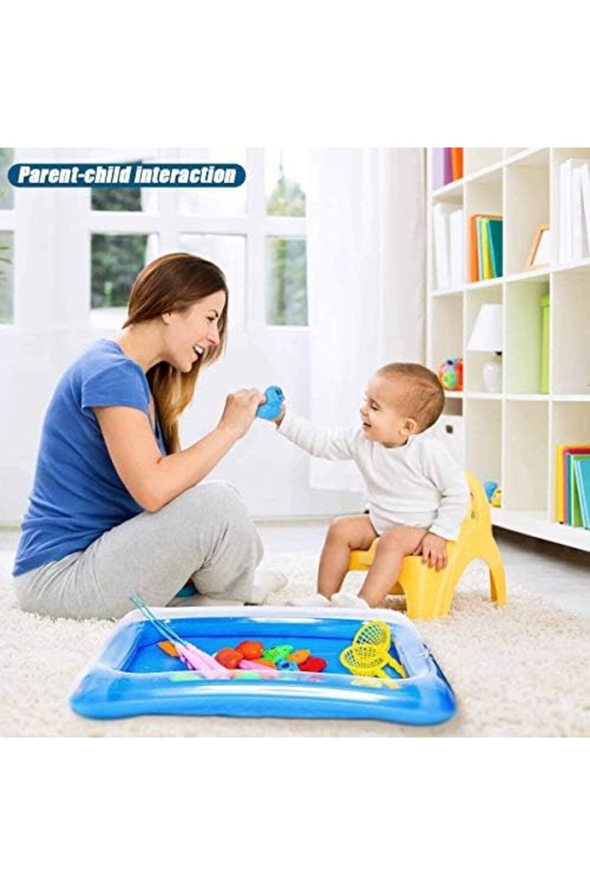 unbranded-Children's Magnetic Fishing Game with 3D Fish Models, 50 Pieces with Pool and Inflator 3