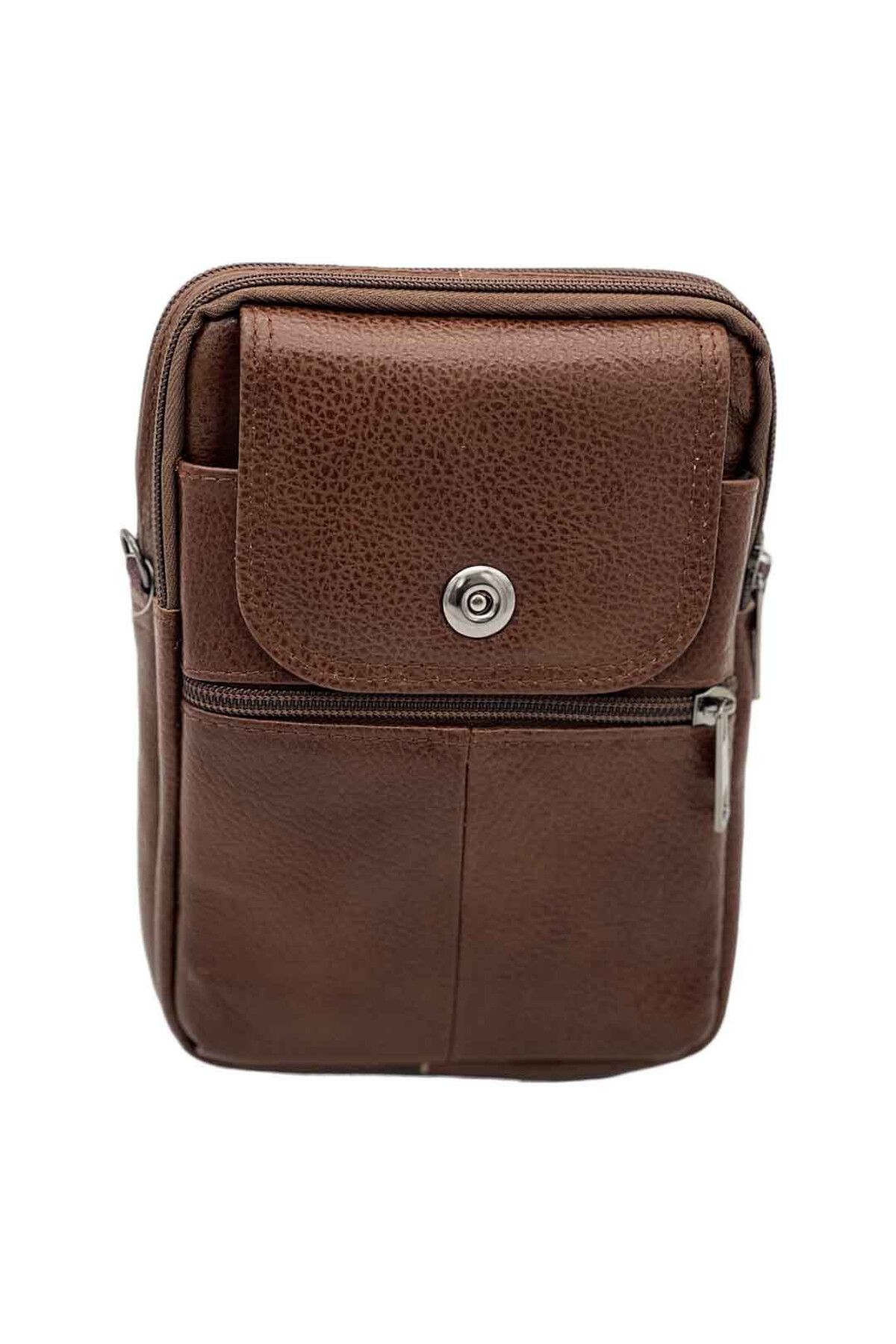 Micutz-Men's Shoulder Bag with Strap, Genuine Leather, Black and Brown, 14x19x5 cm, Light Brown 4