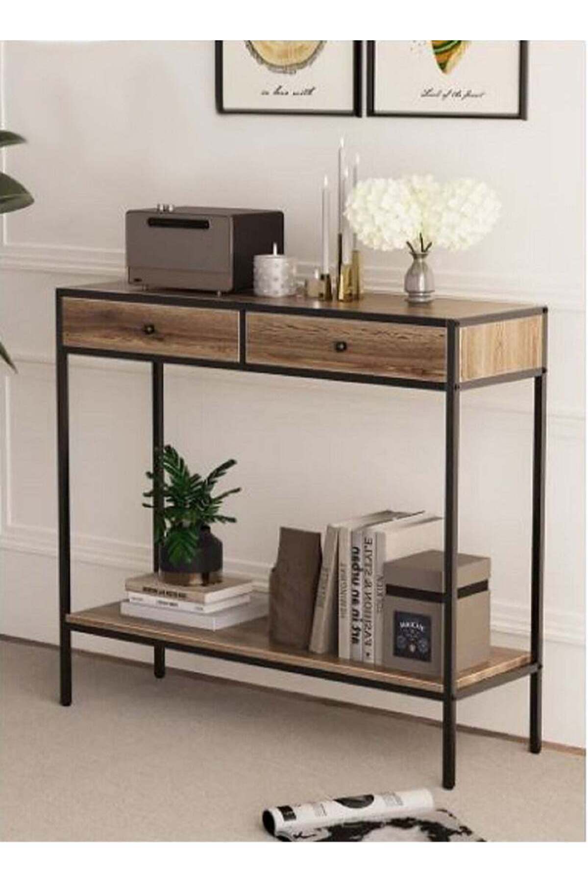 AGD-Side entry table with Two Drawers and a Lower Shelf in a Modern Design 100X33X90cm 1