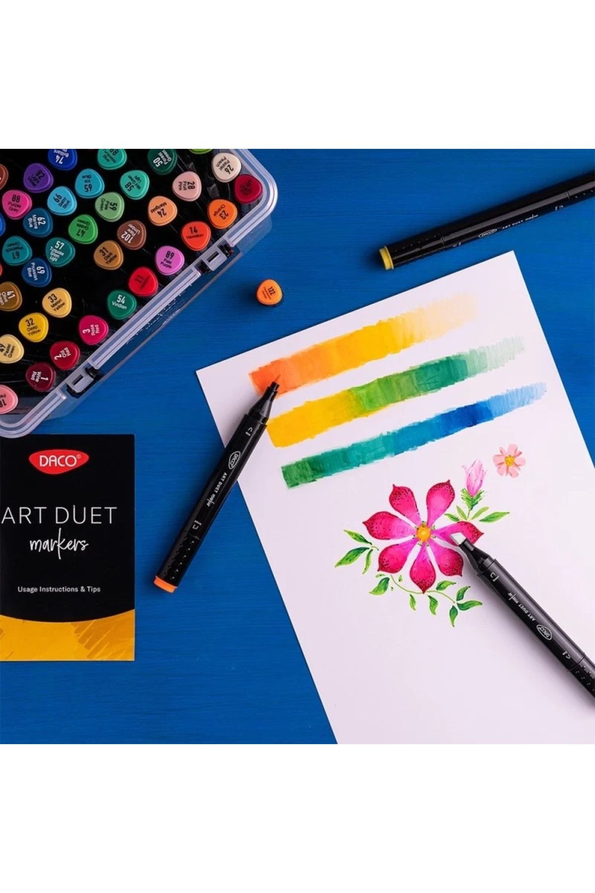 daço-Double-ended graphic marker, DACO Art Duet MK680, 80 pcs/set + 2 FLR white pencils, small sketch pad 5